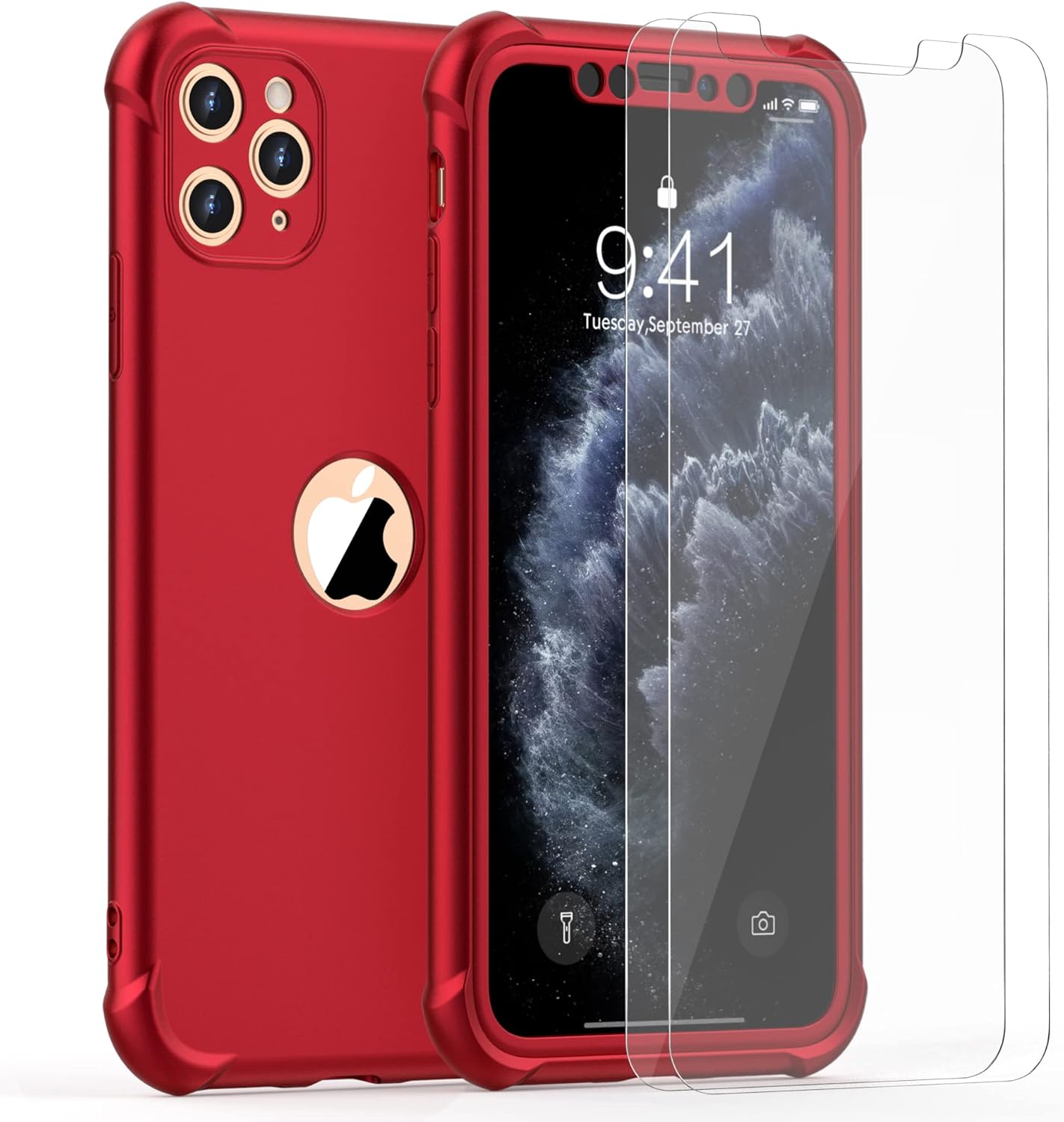 ORETECH for iPhone 11 Pro Case, with [2 x Screen Protectors] [10 Ft Military Grade Drop Test] [Camera Protection] 360° Shockproof Slim Thin Phone Case iPhone 11 Pro Cover 5.8" - Red - Image 2