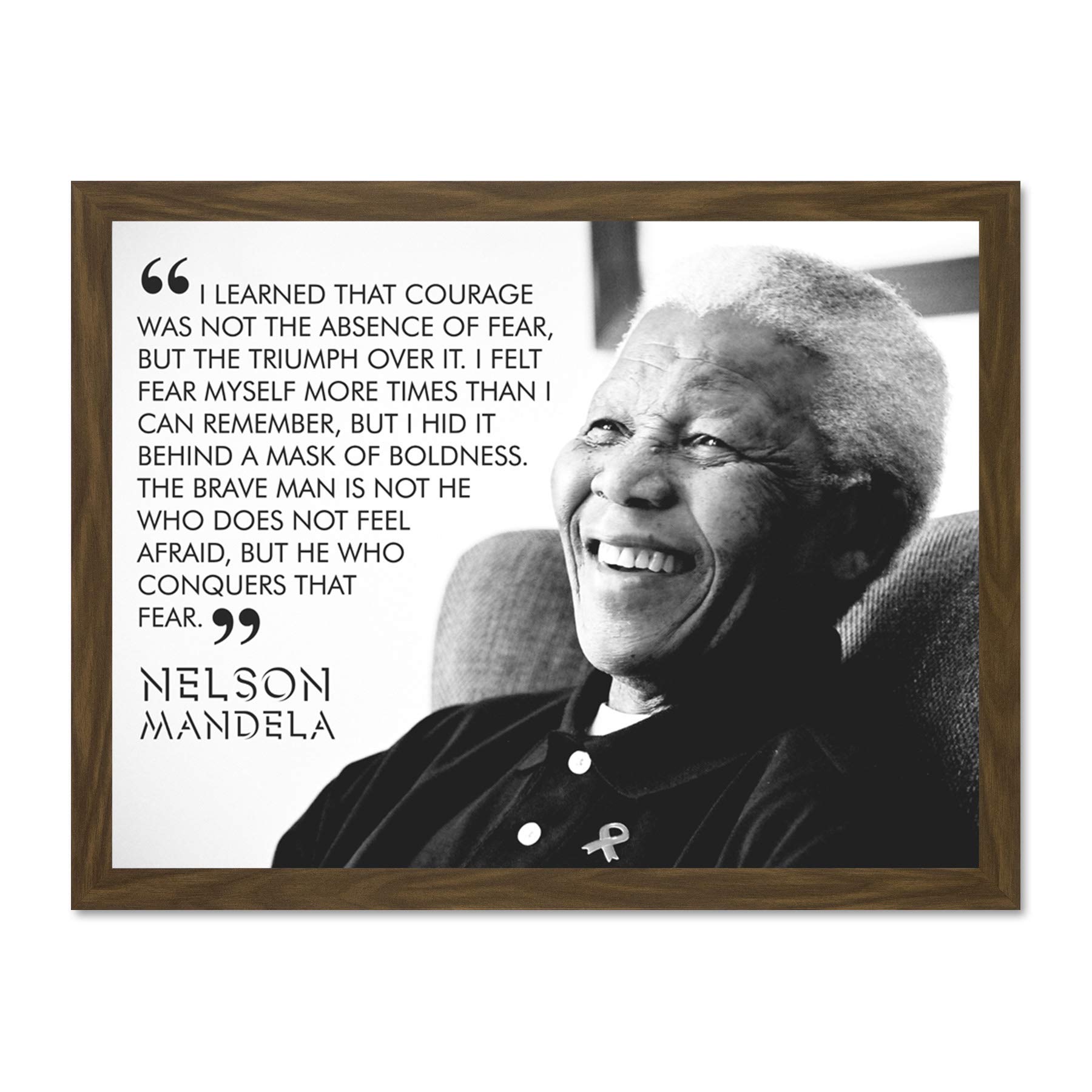 Wee Blue Coo I Learned That Courage Nelson Mandela BW Typography Quote Large Framed Art Print Poster Wall Decor 18x24 inch