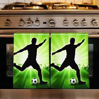 Soccer Kitchen Towels Set of 3, Absorbent Dish Towels for Kitchen, Bright Green Football Victory Kick Microfiber Hand Towel, Quick Drying Tea Towel for Cleaning Decorative Dishcloths