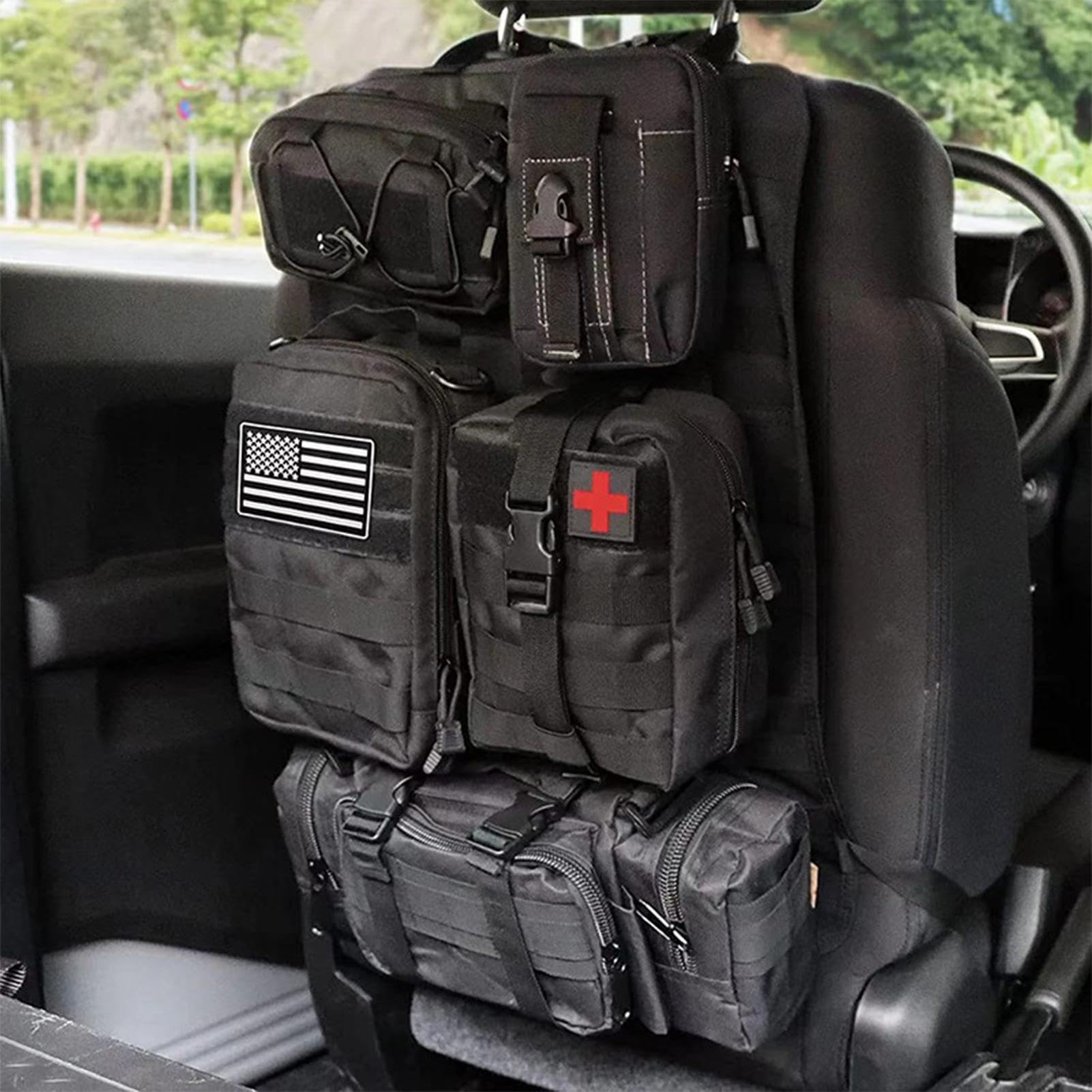 Organizator z tyłu samochodu, organizatorzy motoryzacyjnej tylnej części | 600D Nylon regulowany pasek klamry, wielofunkcyjne akcesoria podróżne dla SUV -ów, pi