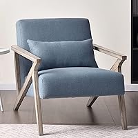 INZOY Mid-Century Modern Upholstered Armchair with Wood Frame & Waist Cushion - Blue Accent Chair for Living Room, Bedroom, Easy Assembly