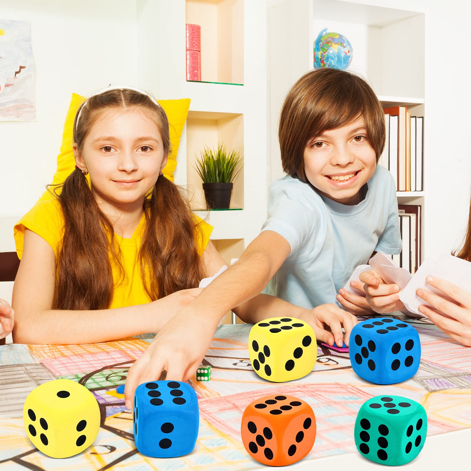 Meooeck 18 Stück 8,9 cm große EVA-Schaum-Würfel, verschiedene Farben, weiche Punkte, Schaumstoff-Würfel mit Zahlenpunkten und Aufbewahrungstasche, zum Bauen von pädagogischem Spielzeug, Schule