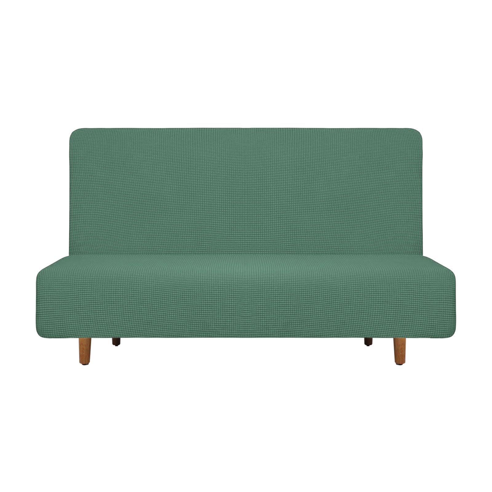 Housse canapé-lit sans accoudoirs extensible de 120 à 150 cm coloris vert pin en polyester