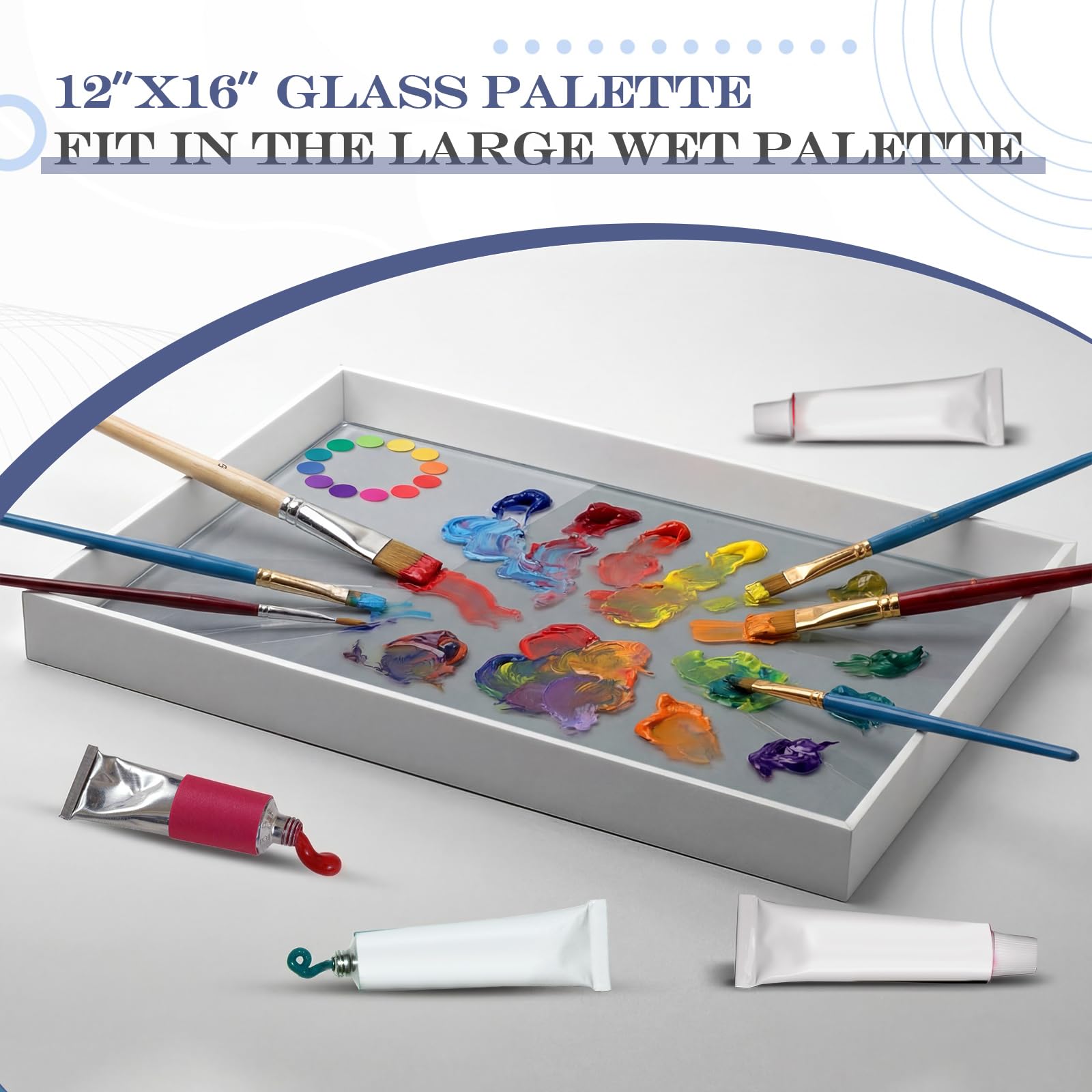 Palette de peinture en verre trempé de 30,5 x 40,6 cm avec échelle de gris neutre, coussinets antidérapants et protections d'angle, surface de mélange précise des couleurs pour acrylique, huile