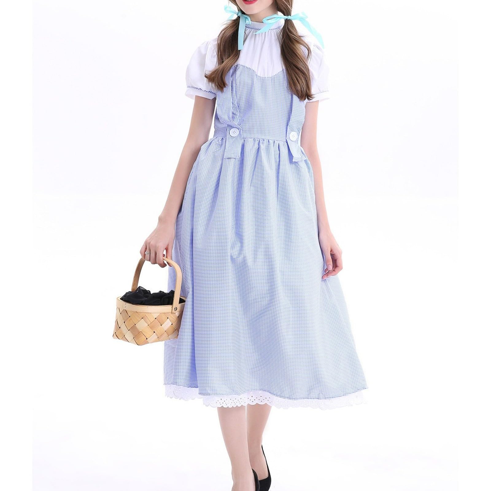 Dirndl Lang Damen Kurzarm Streifen Dirndl Kleid Mit Spitzen Und Haarreif Oktoberfest Dirndlkleid Lässiges Trachtenkleid Bequem Trachtenrock Festliches Kleider Für Oktoberfest Karneval Cosplay
