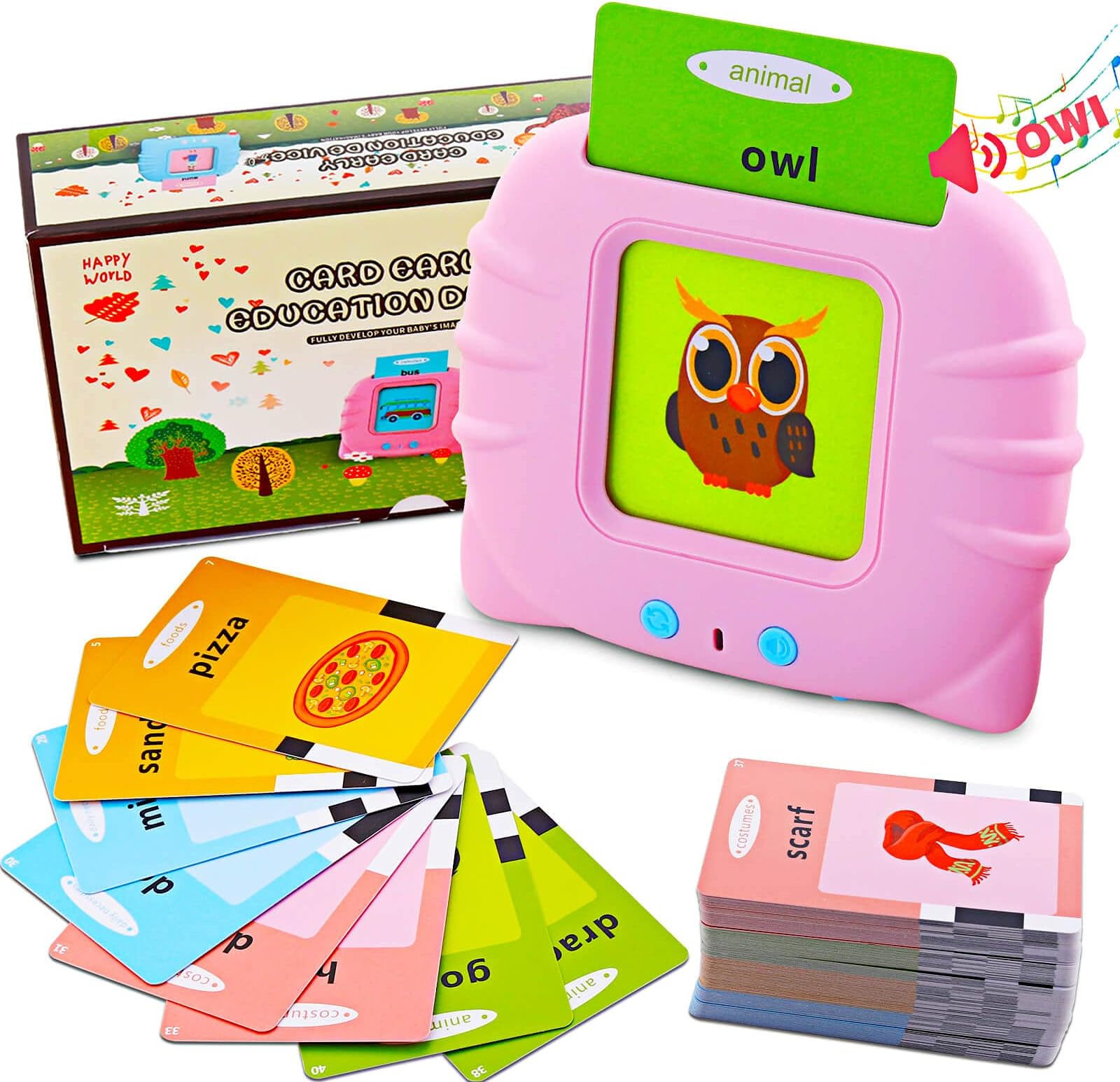Talking Flash Cards Learning Toys for Toddlers 1-6 Year Old,British English, 224 Words, Audible Educational Toys, Preschool Learning Resource Electronic Interactive Toy Birthday Gifts for Kids-Pink