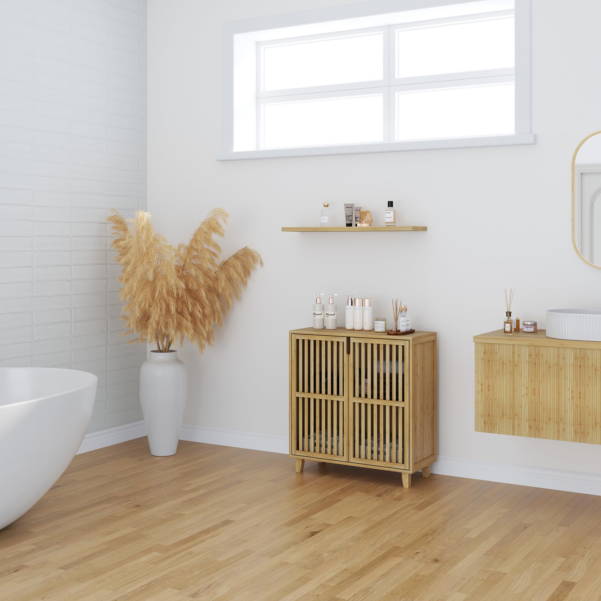 [en.casa] Mobile Contenitore Multifunzionale Armadio a 2 Ante Credenza con 2 Scomparti Vani Portaoggetti per Soggiorno Camera da Letto Bagno 77 x 72 x 33 cm in Bambù Naturale