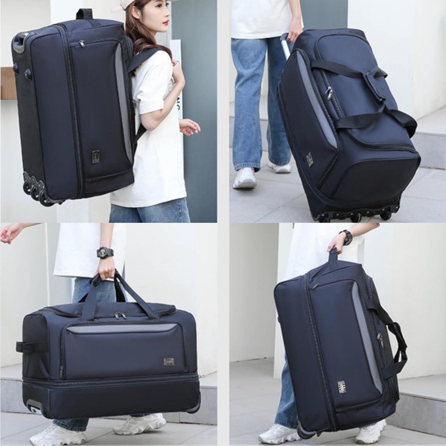Expandable Rolling Duffle Bag with Wheels, Roller Travel Dufle Bag, Foldable Overnight Weekend Bag Carry On Luggage Suitcases Waterproof Oxford for Business Trip Camping 24 Inch image 3