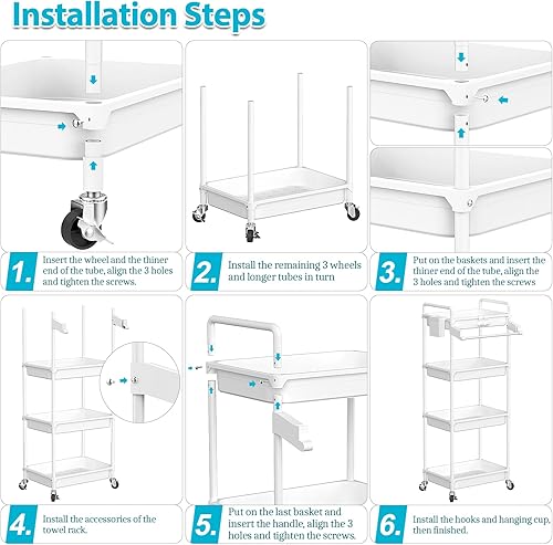 Miniatura 7 de SPACEKEEPER Carrito de almacenamiento rodante, organizador de baño de 4 niveles, carrito de servicio, organizador de lavandería, estantería móvil