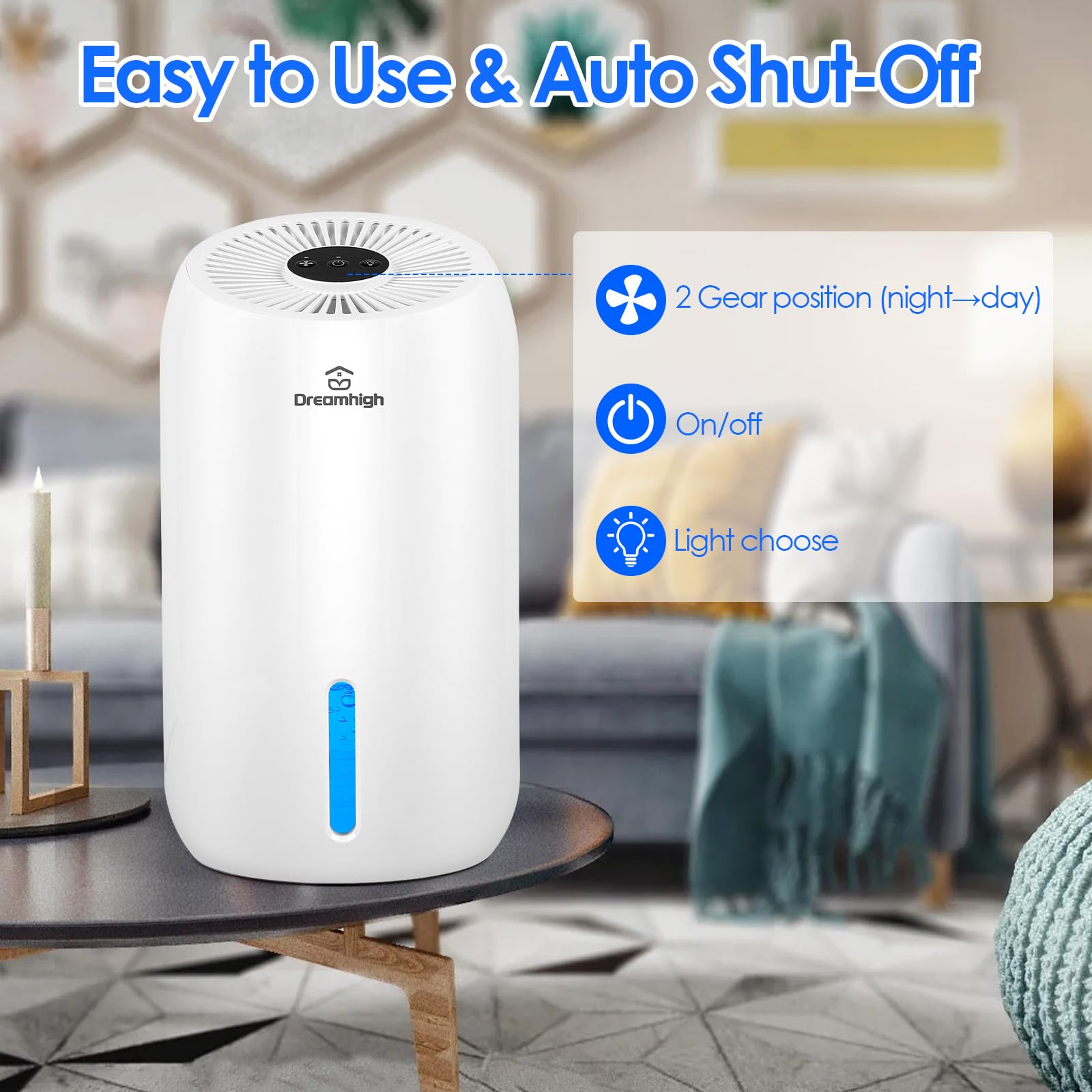 Dreamhigh® Elektryczny osuszacz powietrza 1,6 l, 650 ml/dzień, do łazienki, piwnicy, sypialni (maks. 35 ㎡)