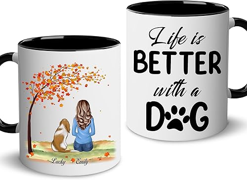 Taza personalizada para perros (niña perro) Taza de café personalizada de 11 onzas, 15 onzas para amantes de los perros, mujeres, regalos