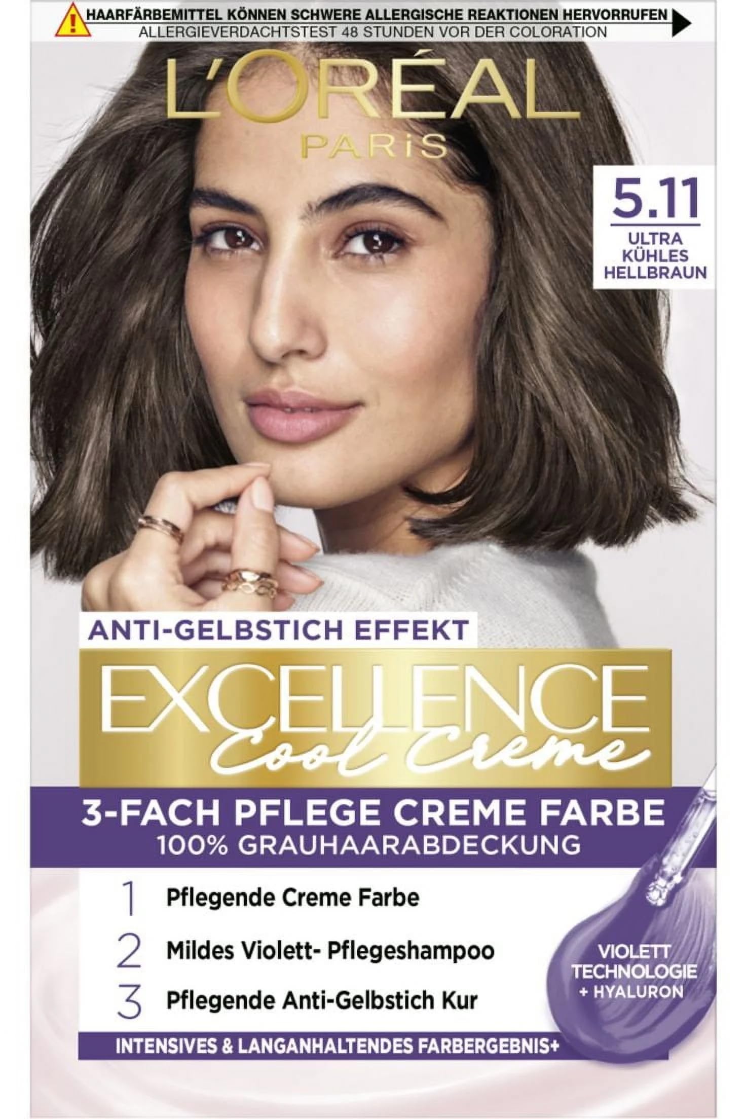 L’Oréal Paris Excellence Cool Creme Farba do Włosów, Ultra Chłodny Jasnobrązowy, 258 g