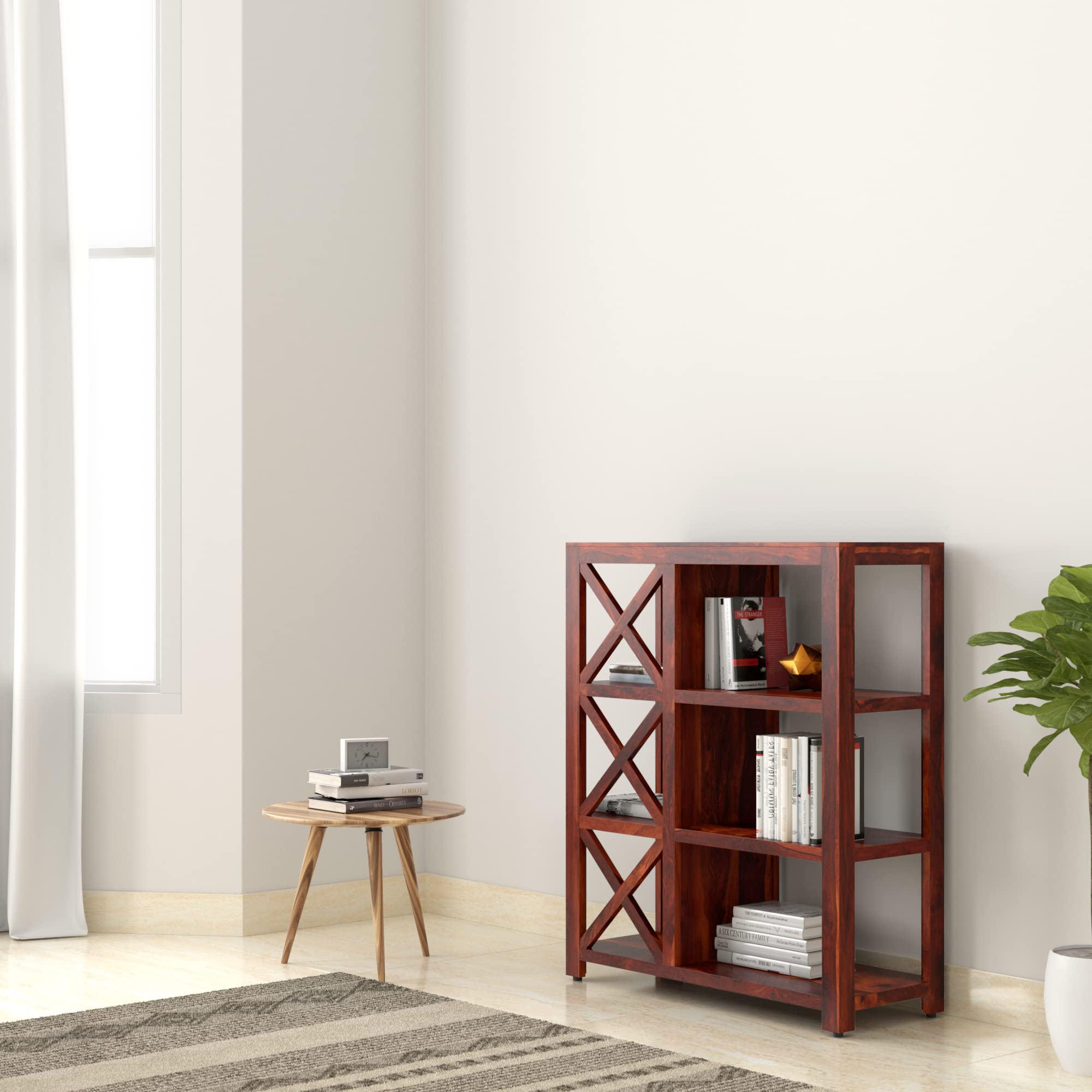 Amazon Brand - Solimo Salford Solid Sheesham Wood Bookshelf with 3 Shelves, Honey Finish-image-36