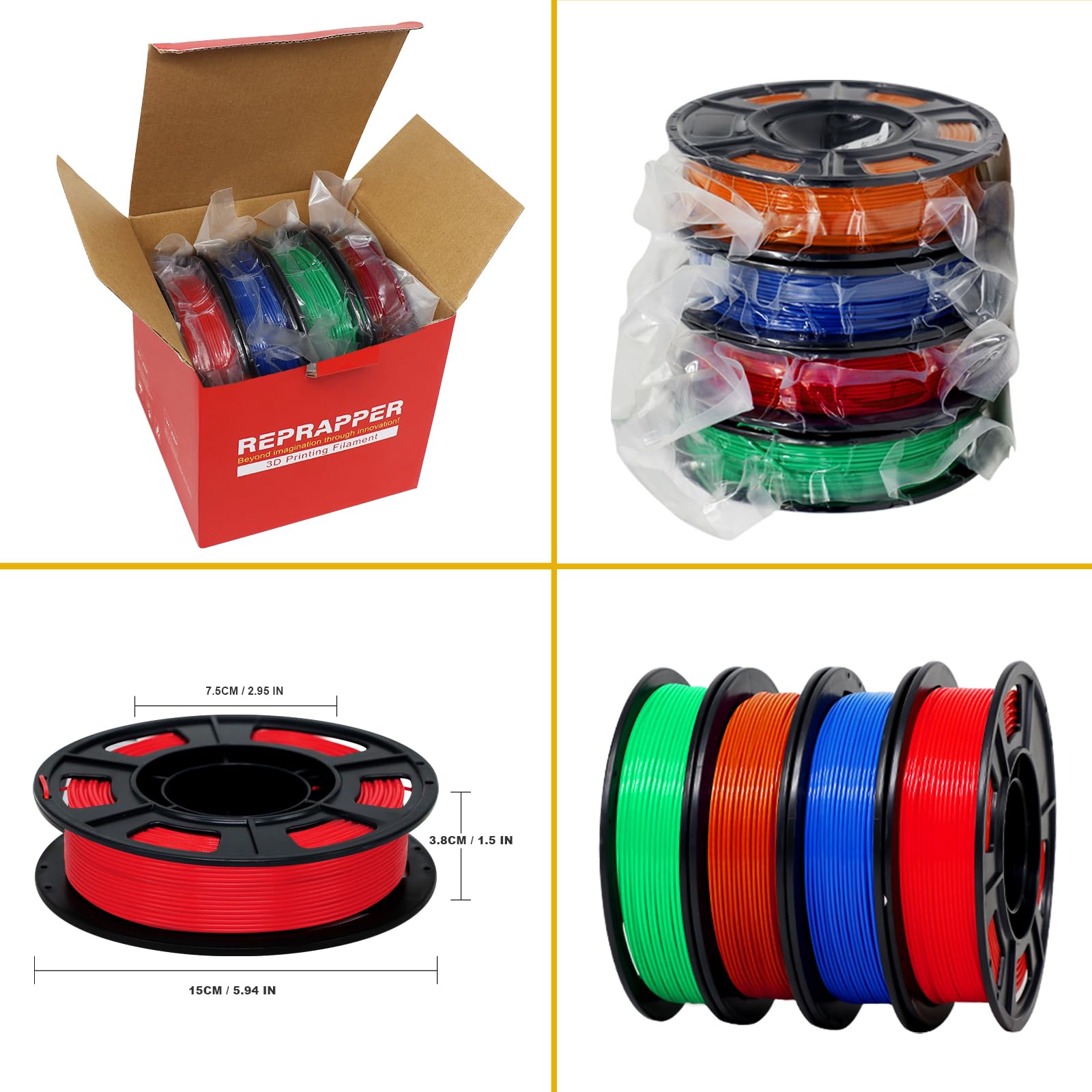 Amazon.co.jp: RepRapper PLA Plusフィラメント、マルチカラー250g×4