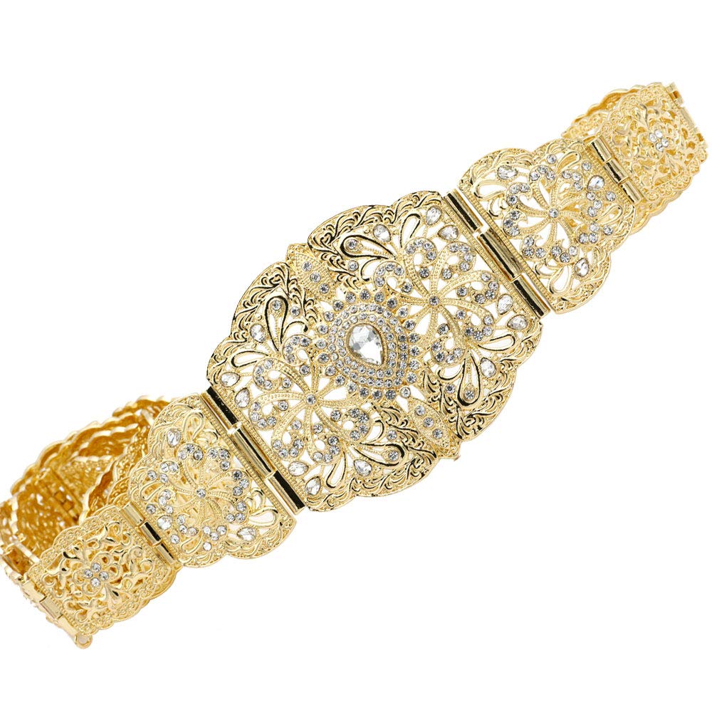 Fower Crystal Metal Waist Chain Belt for Women Wedding Dress