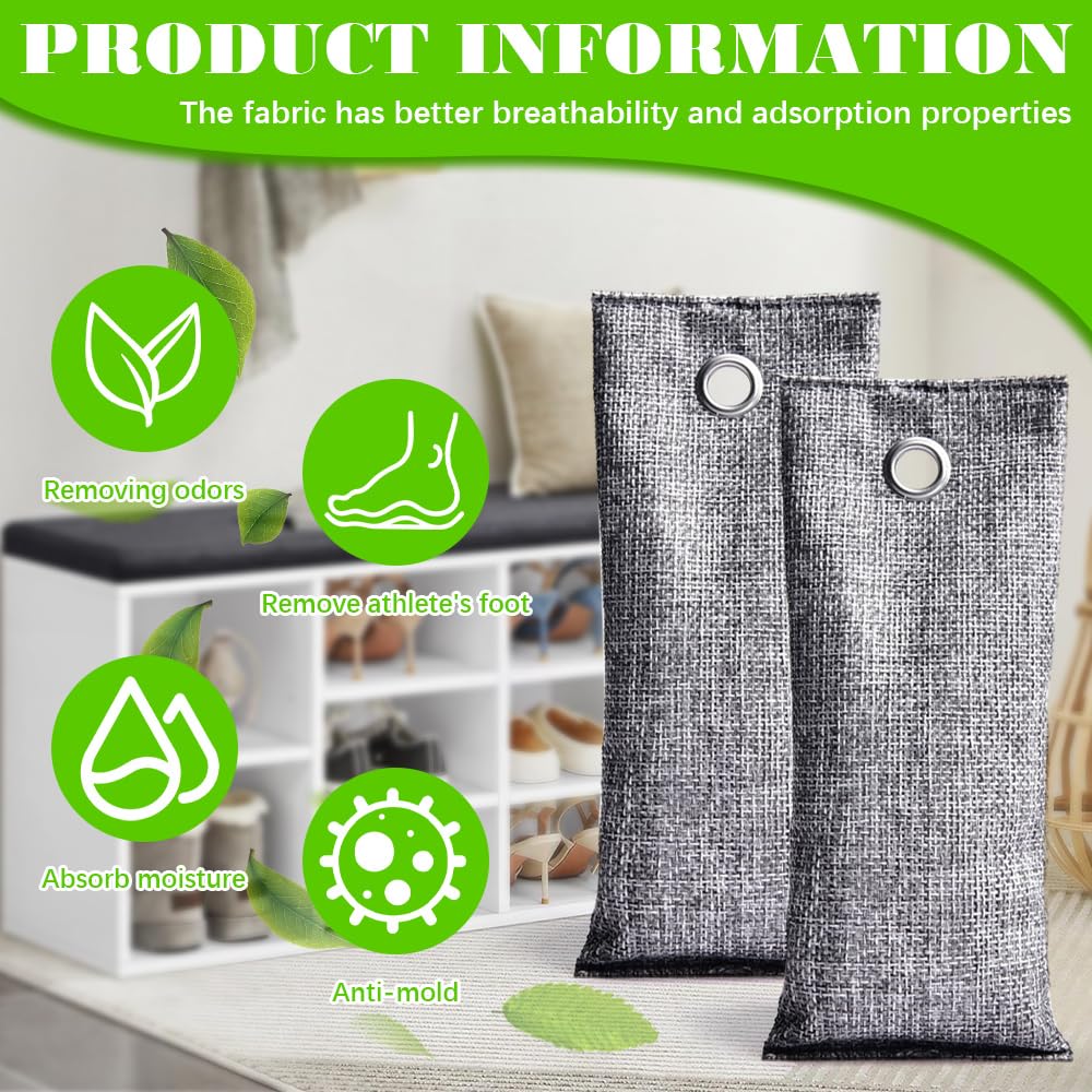 Bolsas Purificadoras de Aire de Carbón de Bambú, 4 Pcs bolsas Eliminador de Olores para Zapatos, 75g Bolsa De Carbón Activo De Bambú para Automóvil,Para Armarios, Zapatos, Eliminar Los Olores