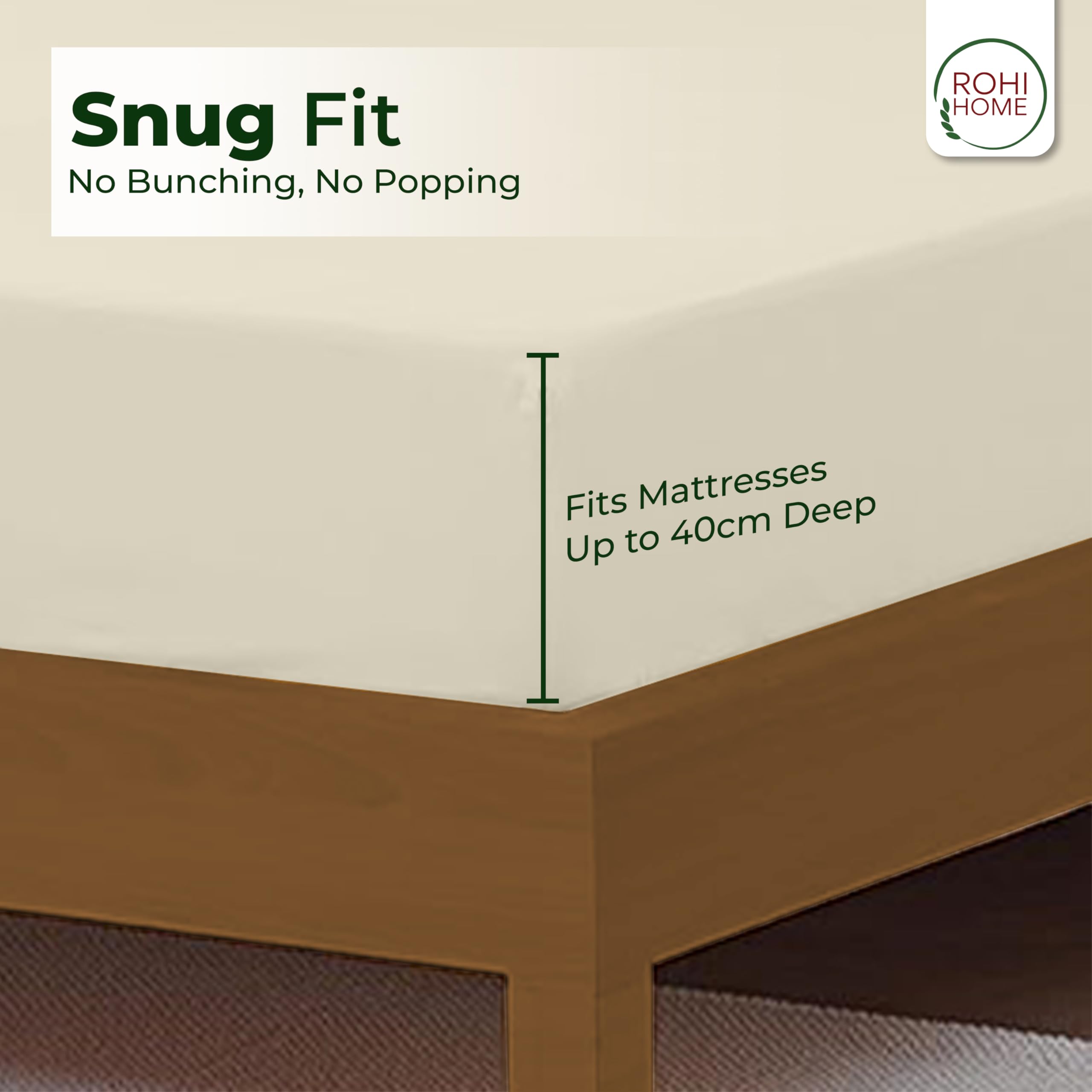 Rohi 40cm Deep Microfibre Fitted Sheet Double Bed, Comfy Soft & Breathable Deep Fitted Sheet with Elasticated Corners - Image 4