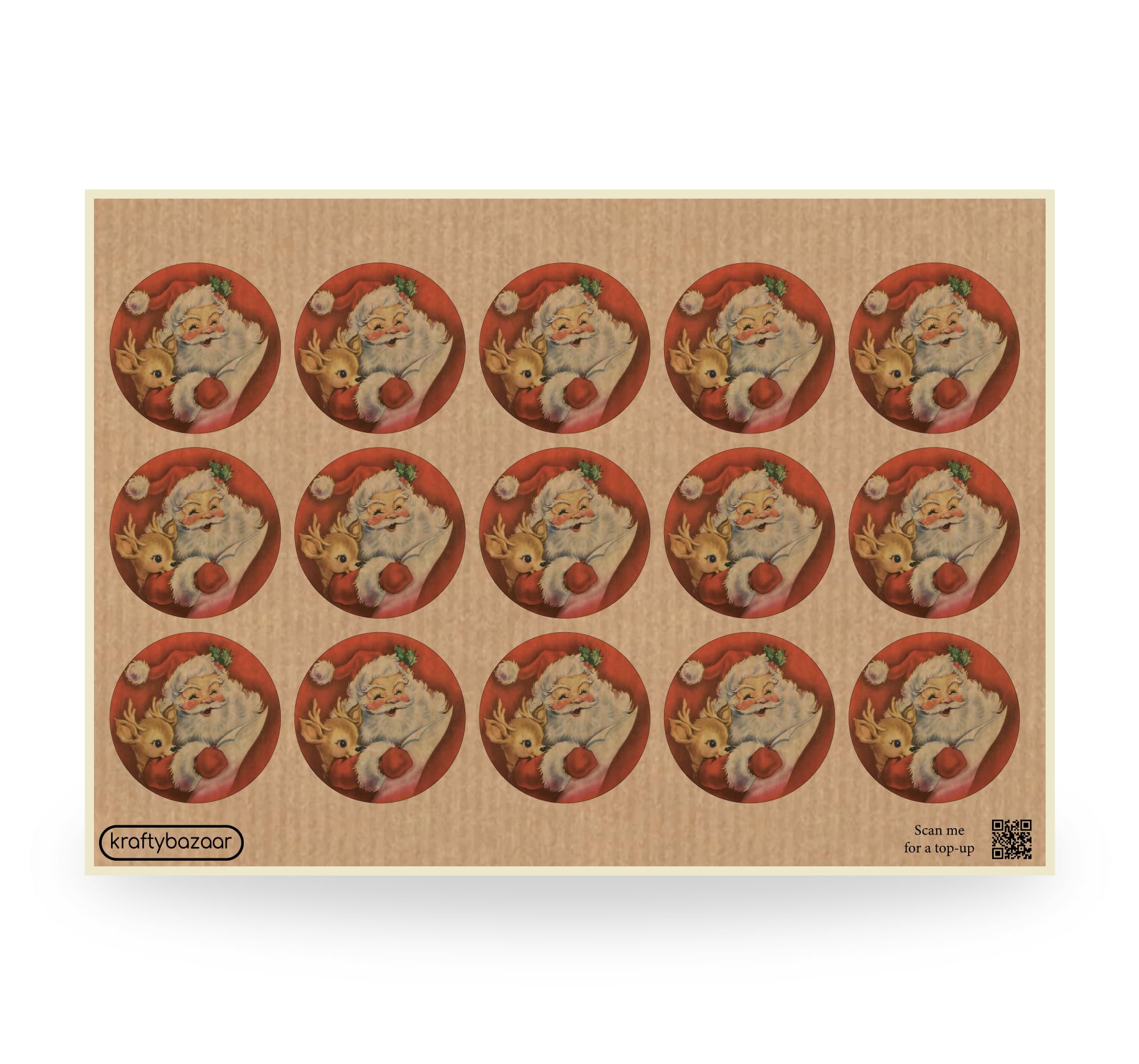 KraftyBazaar Pack of 180 Father Christmas Brown Kraft Paper Labels - 37mm Round Self-Adhesive Stickers - Multipack Festive Stationery Craft Decor Vintage Santa Claus Labels