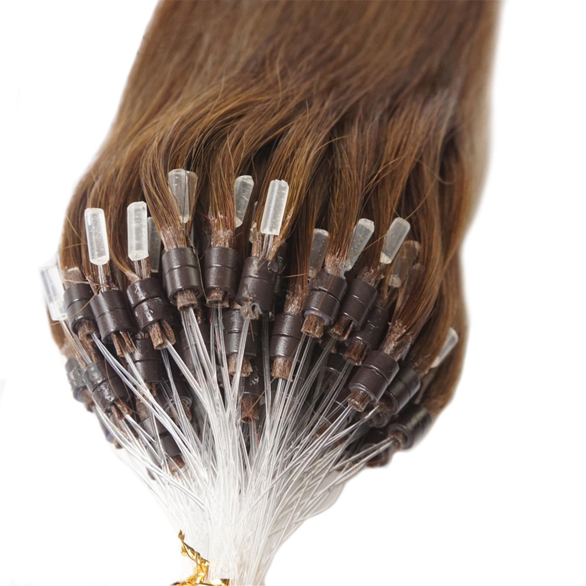 1G/S Double Silicone Remy Loop Micro Ring Beads Human Hair Extensions Straight Hair (16" 100S, Chocolate Brown)