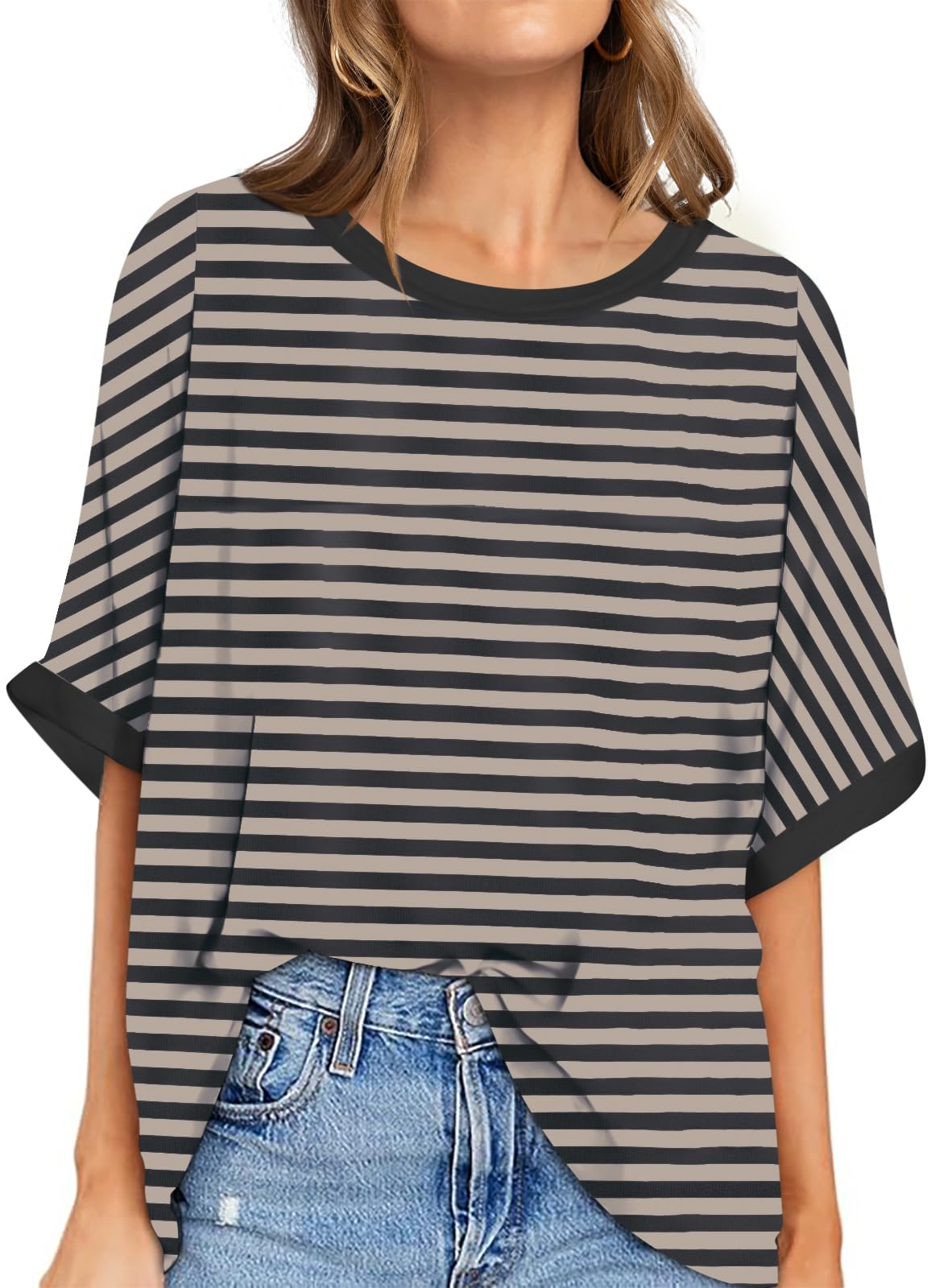 UEU Women Oversized T-Shirt Loose Fit Workout Tops Short Sleeve Gym Basic Tee Shirt