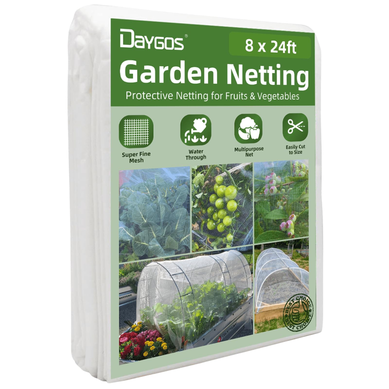 DAYGOS 8x24 FT Garden Netting, Ultra-Fine Mesh Netting for Raised Beds, Pest Barrier for Fruit Tree Cicadas, Bird Insect Netting for Garden Protection, Blueberry Bush Strawberry Netting Cover