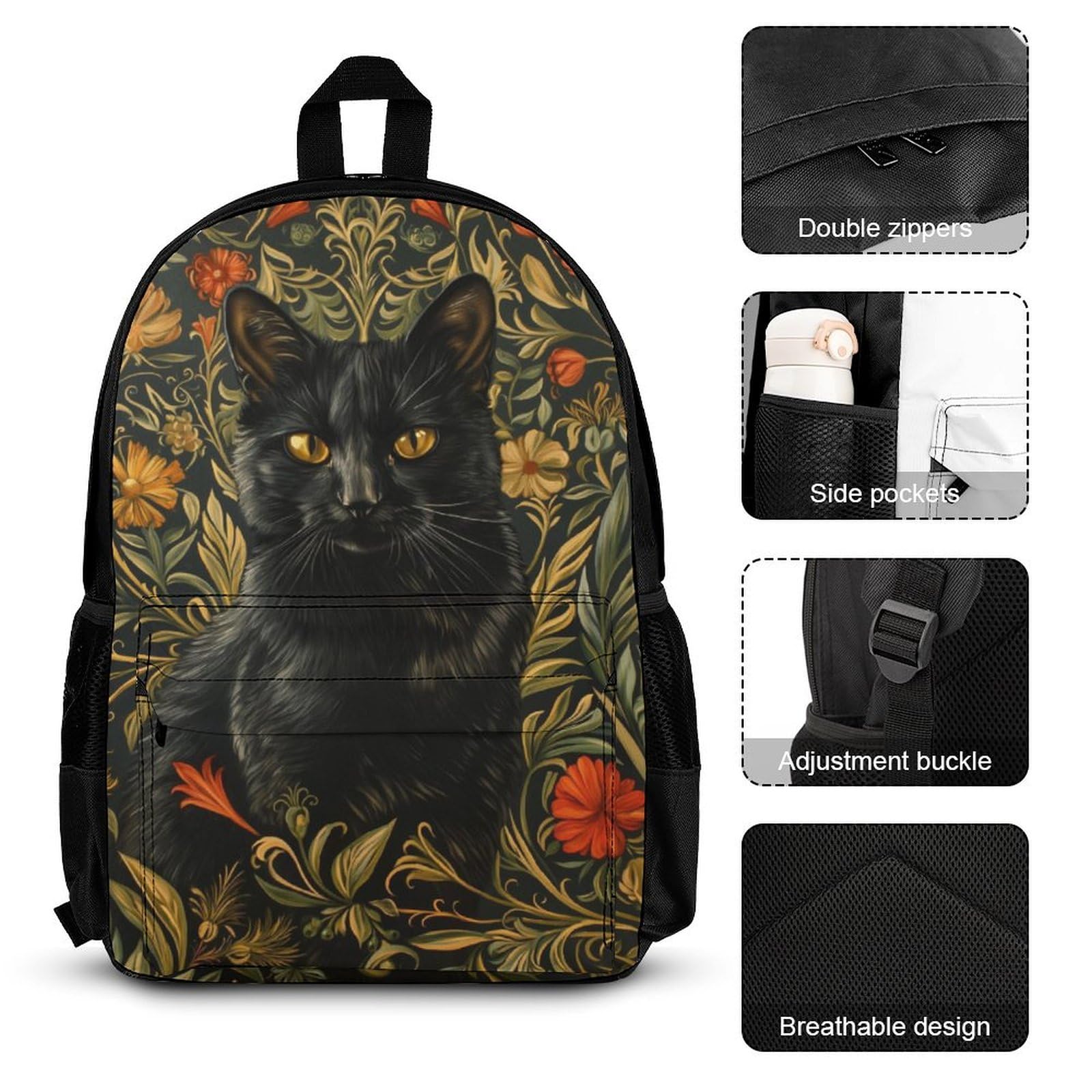 Sac à Dos Chat Primaire Élèves avec Lunch Bag et Trousse, Ensemble Cartable Chaton CP CE1 CE2 pour École Quotidienne