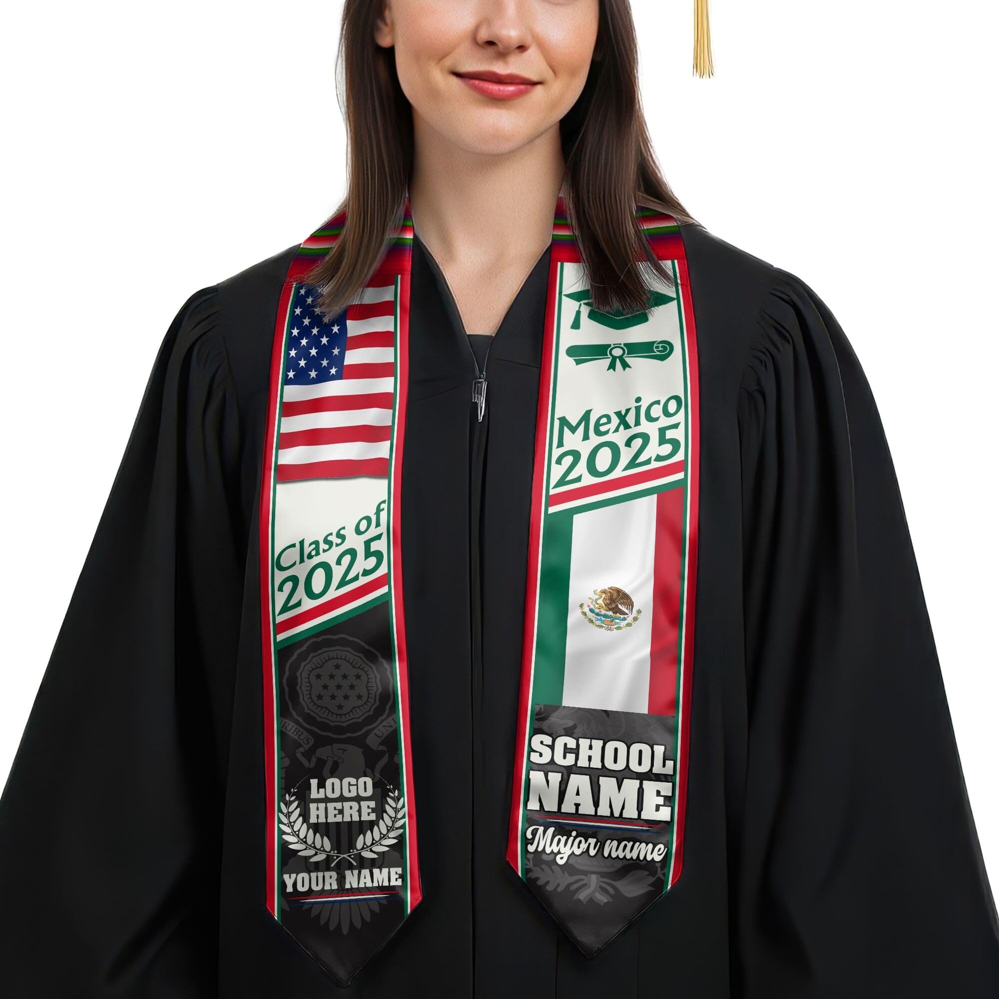 MonkeyVan Personalized Graduation Stole for Mexico Senior, Mexican Flag Graduation Sash Class of 2025 Graduation Day Gifts S388