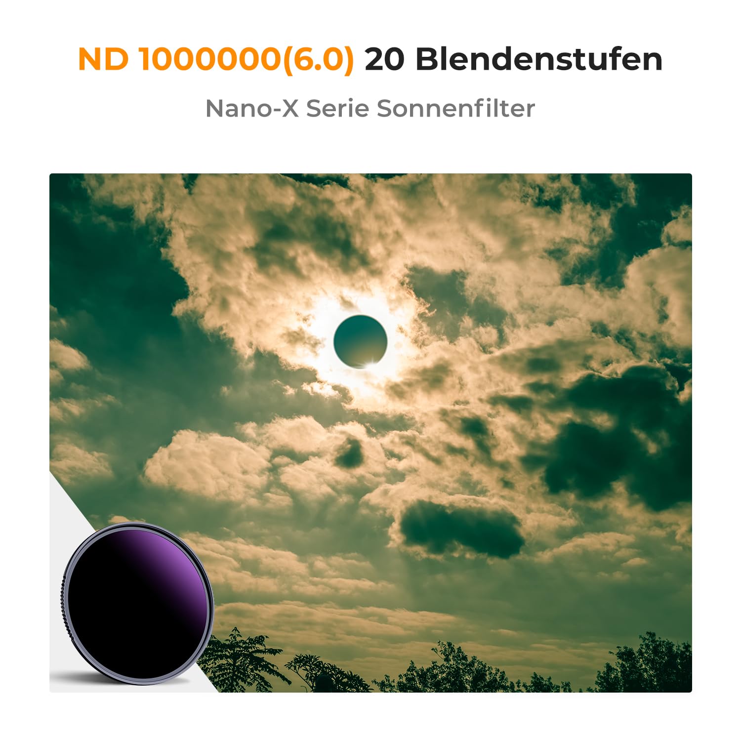 K&F Concept 95mm ND1000000 Sonnenfinsternisfilter Fester ND Filter Graufilter für Himmelsereignisfotografie (20 Blendenstufen) Nano-Xcel