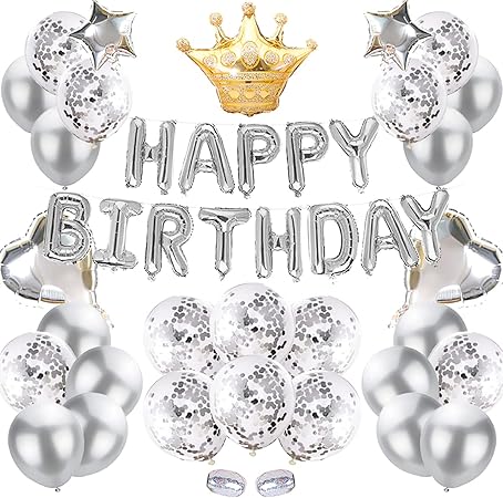 Amazon 風船 誕生日 飾り付け セット 46点 Happy Birthday バルーン 金属 シルバー バースデー バルーン ゴールド 王冠 風船 男女兼用 G H おもちゃ おもちゃ