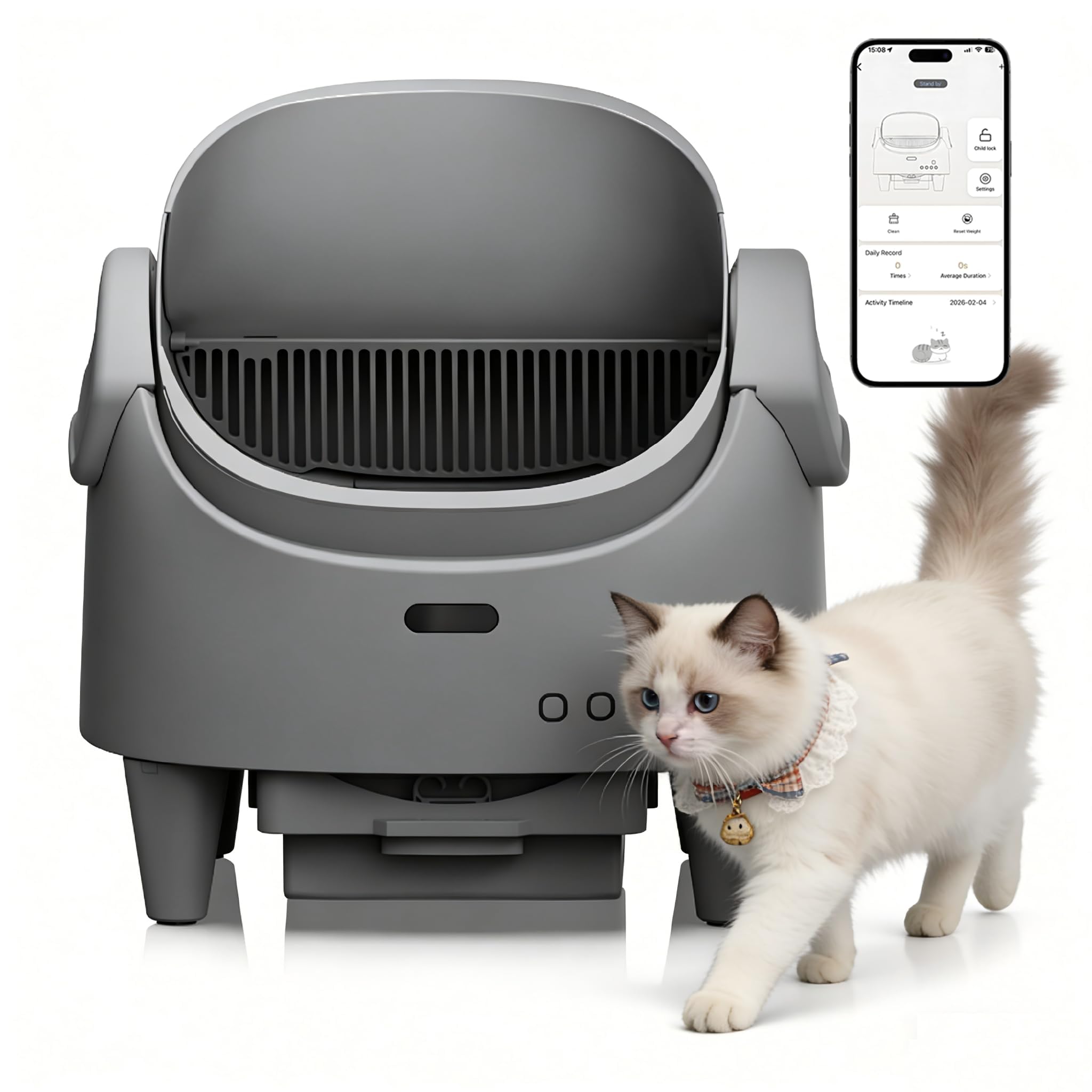 Garvee Self Cleaning Cat Litter Tray, Open Top Automatic Litter Box with APP Real-Time Monitor & Safety Sensors, Quiet Operation Odor Control Smart Robot for Busy Owners & Multi-Cat Homes for Travel-A