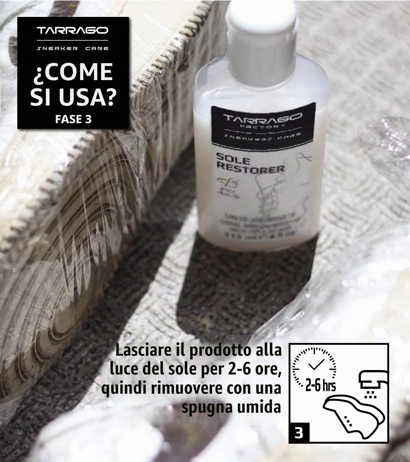 Tarrago | Sneakers Sole Restorer 115 ml | Ripristina il candore delle suole in gomma | Suole di scarpe candeggina