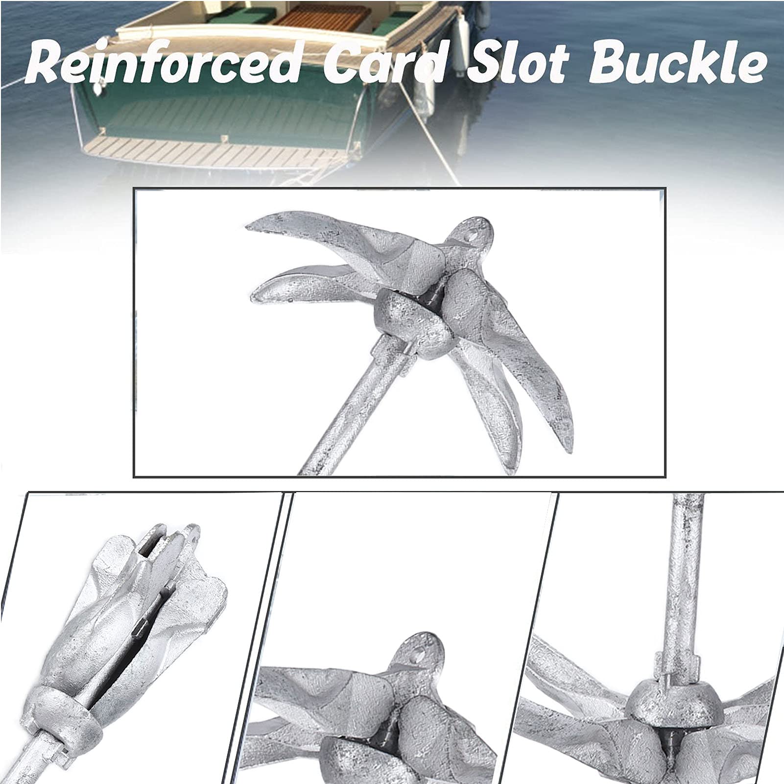 Yctze Ancla de garfio Plegable, Ancla Marina de 3,2 kg con Cuerda de 20 m, Plegable, portátil, de Acero al Carbono galvanizado para Barco, Kayak