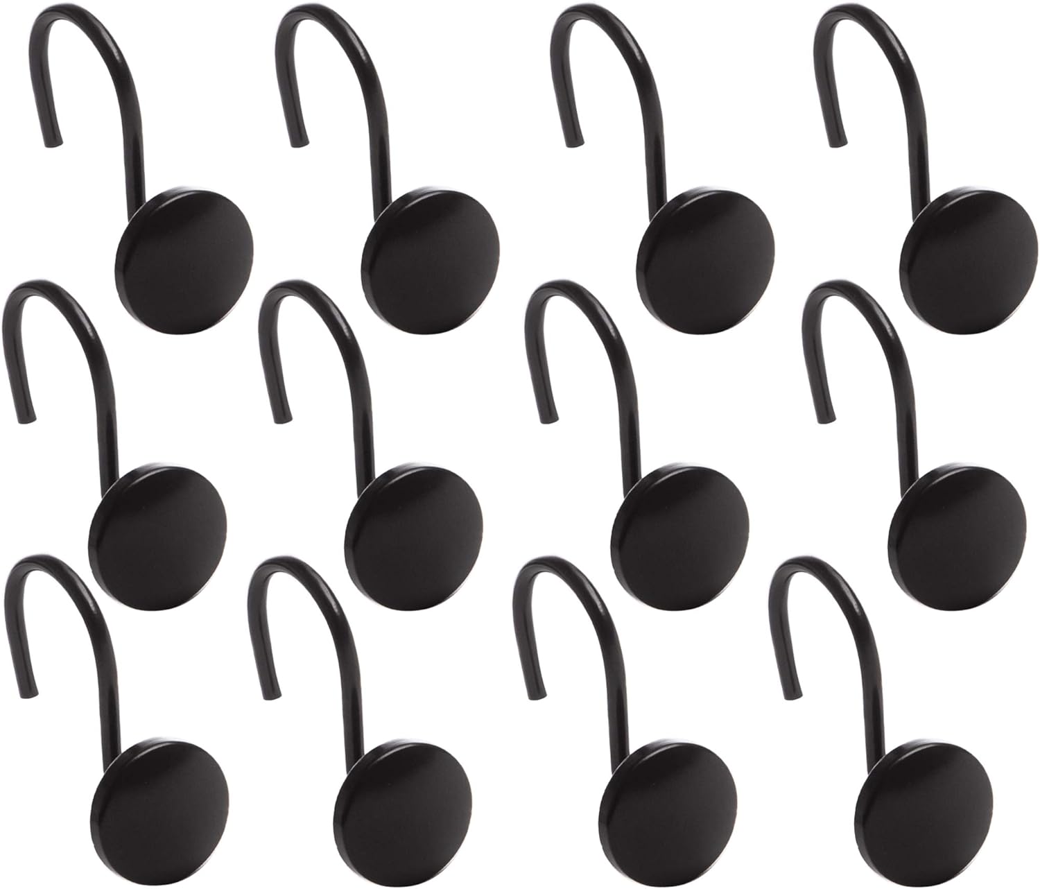 BINO Shower Curtain Hooks Matte Black Set of 12 Hooks Shower Curtain Shower