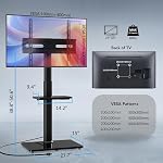 AX WABER Floor TV Stand with Power Outlet& Shelf, Universal TV Stand Mount for 27-65 inch TV up to 88lbs, 70 Degree Swivel 9 Level Height Adjustable with Tempered Glass Base for Bedroom, Office Black