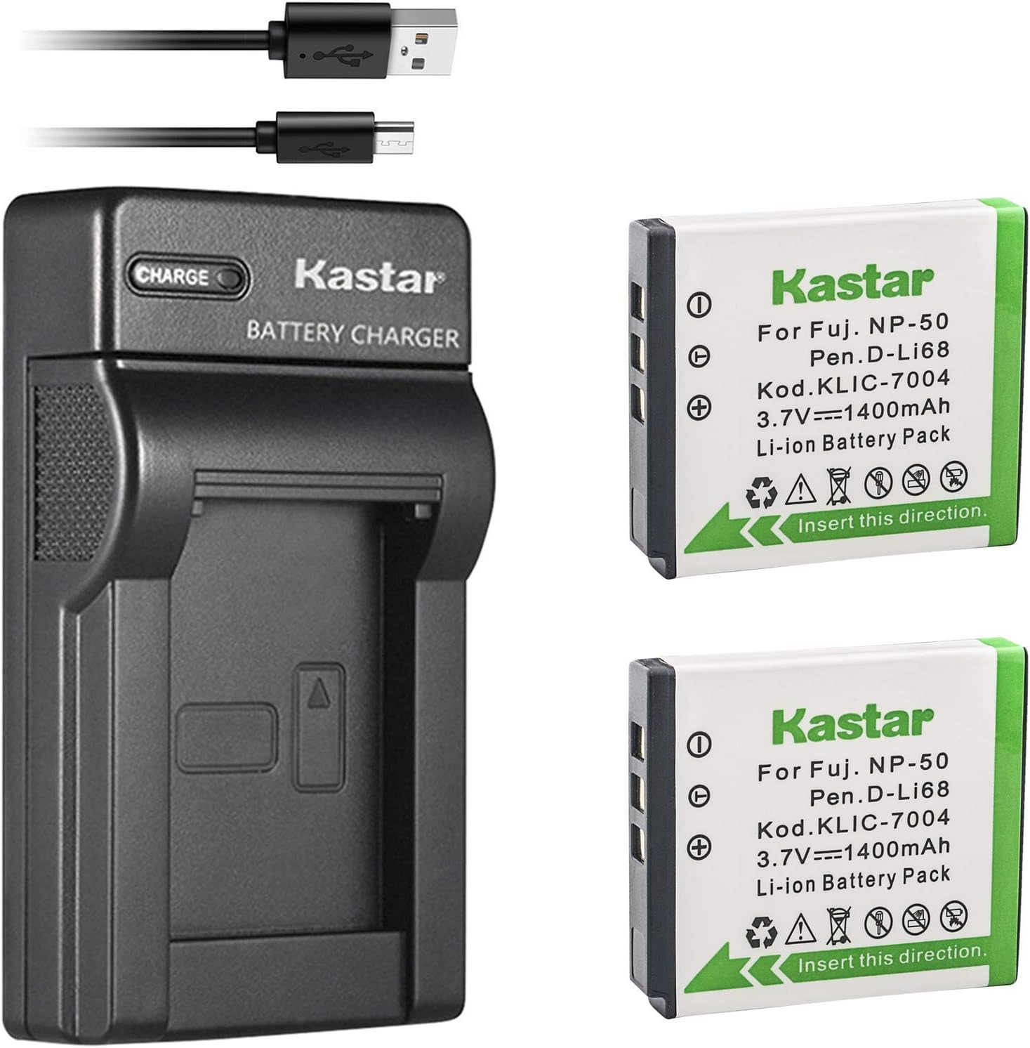 Kastar Battery (X2) & Slim USB Charger for Fujifilm NP-50 BC-50 BC-45W and Fuji FinePix F200EXR F75EXR F70EXR F100fd F60fd F50fd XF1 XP100 XP150 XP170 X20 F605EXR F660EXR F775EXR F900EXR Cameras