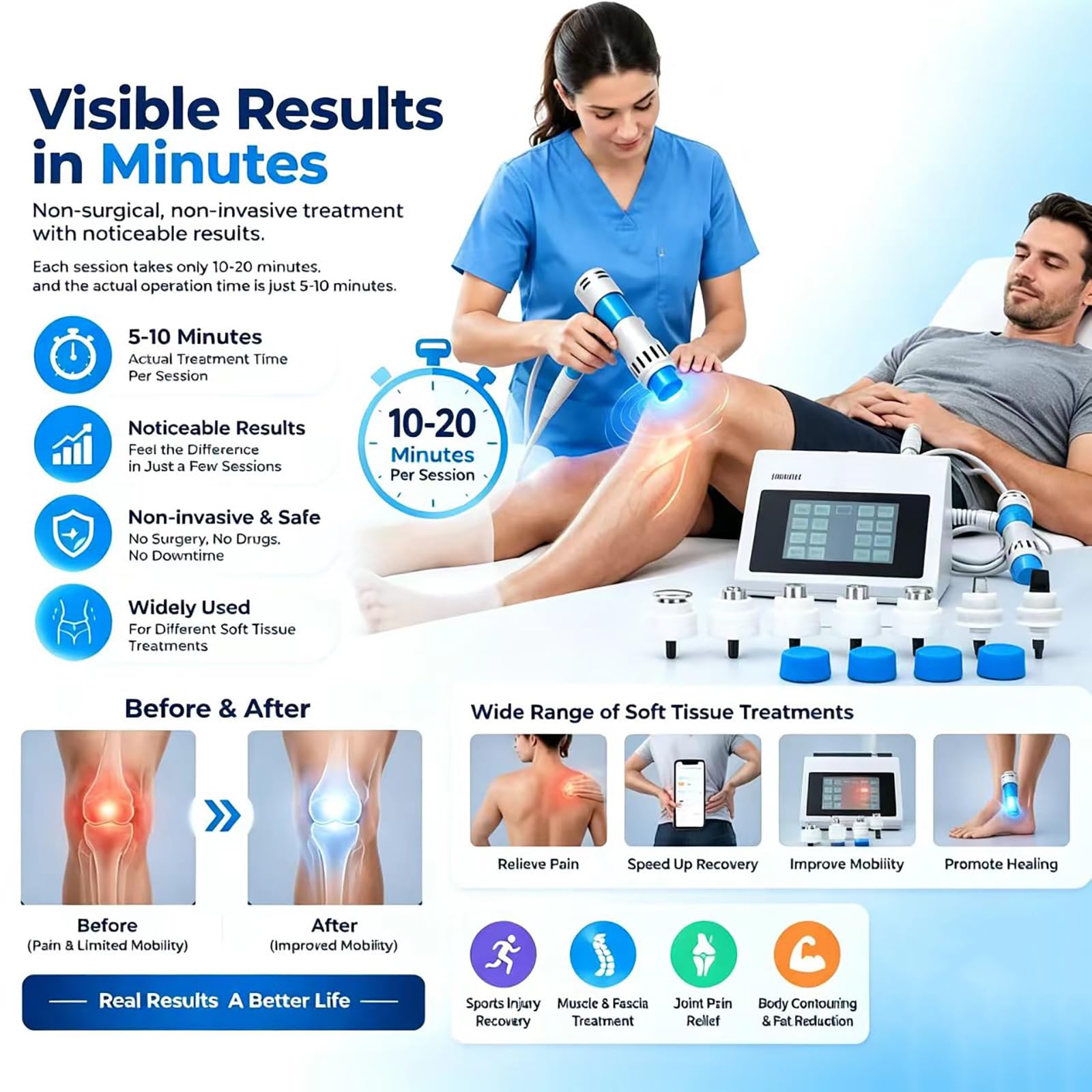 Apparecchio per Terapia a Onde D'urto, Frequenza Regolabile 1-18 Hz