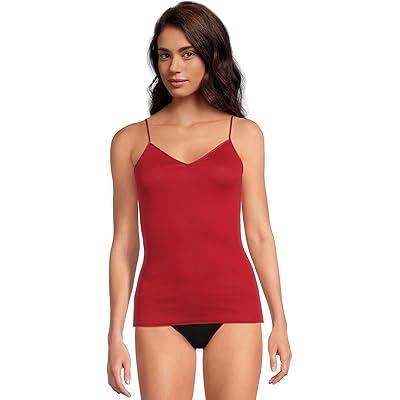 Hanro Cotton Seamless V-Neck Spaghetti Camisole red dahlia