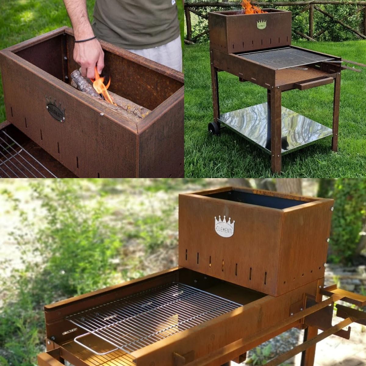 Barbecue à bois en acier Corten pour Serial Griller, Flipper avec grille en acier inoxydable, Super Flipper avec accessoires (Flipper complet avec accessoires)