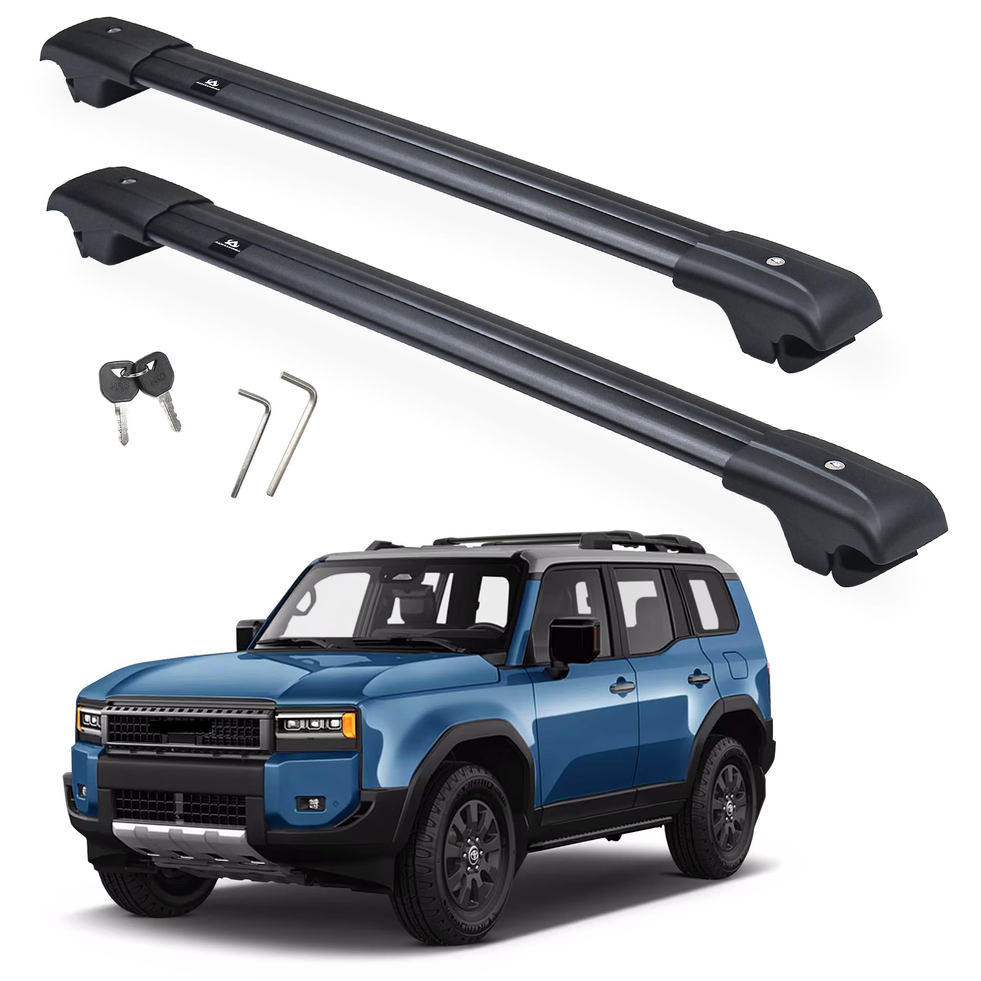 Autekcomma Heavy Duty Roof Rack Crossbars Replacement for Toyota Land Cruiser (LC250)2024-2025,Anti-corrosion Aircraft Aluminum Black Matte with Anti-Theft Locks (ONLY FIT ORIGINAL EXISTING SIDE RAIL)