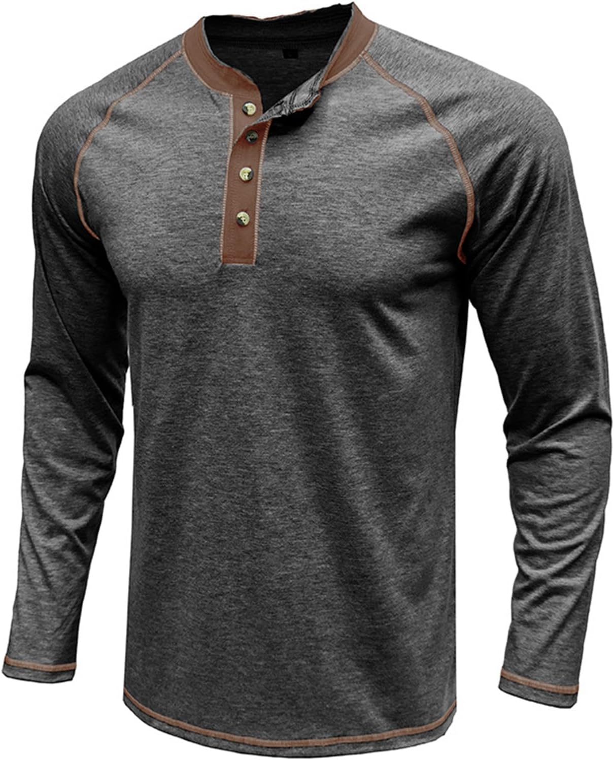 Mens Henley Shirts Long Sleeve Casual Button T-Shirts Cotton Basic Tee Shirts Slim Fit Raglan Sleeve Vintage T Shirts - Image 3