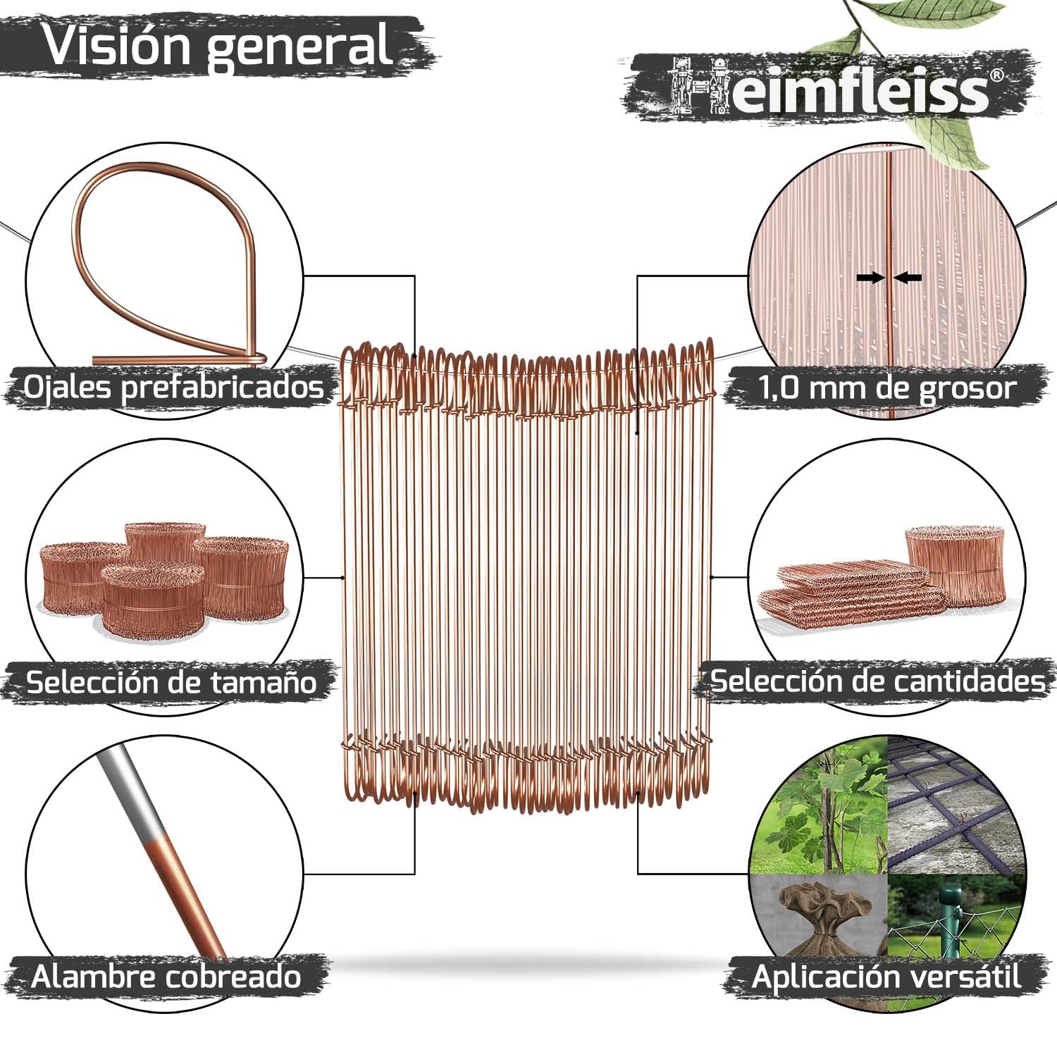 Heimfleiss® Alambre de Atar Hormigón 1,0 x 100-160 mm (1000 uds.) - Cobreado Con Ojales Para Retorcedora - Cierre Para Saco
