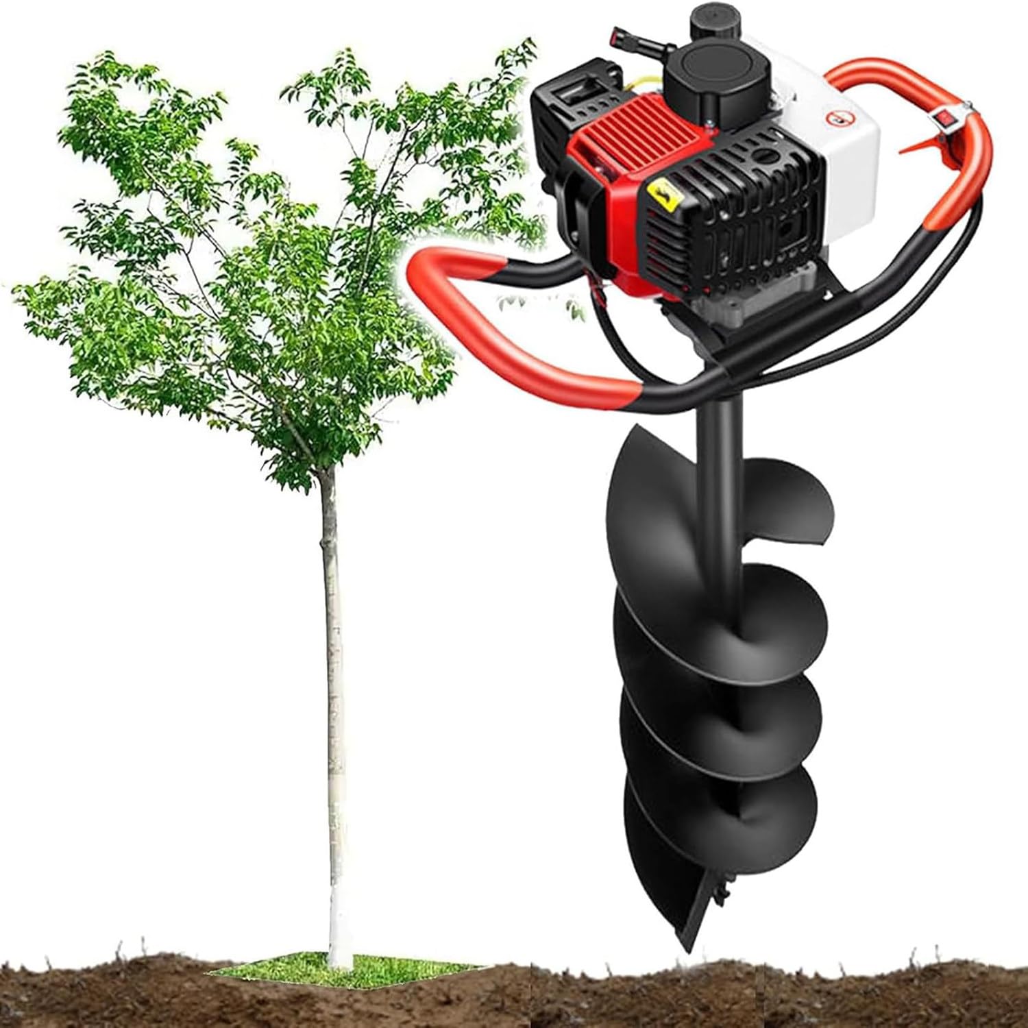 Qiang Perforadora Tierra a Gasolina 199CC 5CV 9800rpm,Barrena en Espiral Profesional,para Excavación Rápida,Postes,Cercos, Plantación y Mantenimiento de Huertos 15cm