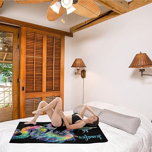 Miniatura 4 de Toalla de playa personalizada de dragón de acuarela negra con nombre, toallas de baño para deporte, béisbol, baloncesto, regalo, 30 x 60 pulgadas, 2
