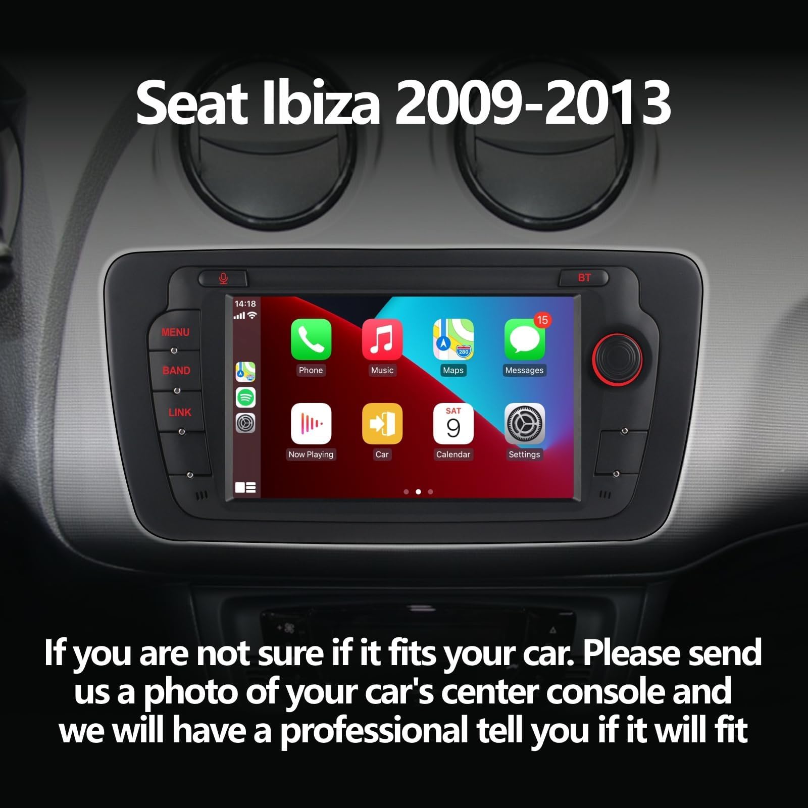Radio samochodowe do Seat Ibiza z bezprzewodowym CarPlay Android Auto Double din z IPS Bluetooth/FM/AM Radio/USB/wysoka wydajność dla Seat Ibiza 2009-2013