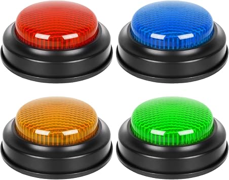 Game Buzzer Button, Sound Buzzer Button - 4 Piece Competition Prop Quick Answer Button - Family Night Response Buzzer for Guessing, Debating, Voting, Competition