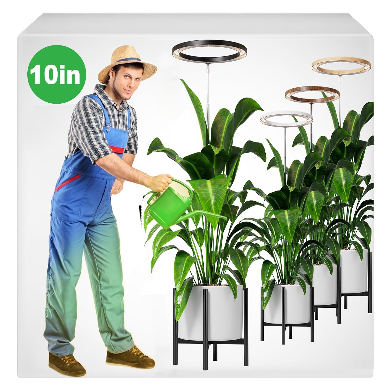 10" Grow Lights for Large Indoor Plants, Full Spectrum Indoor Plant Light for Indoor Growing with Timer,Height Adjustable Auto On/Off 3/9/12H, 9 Brightness,Led Tall Halo Grow Light for House Plants