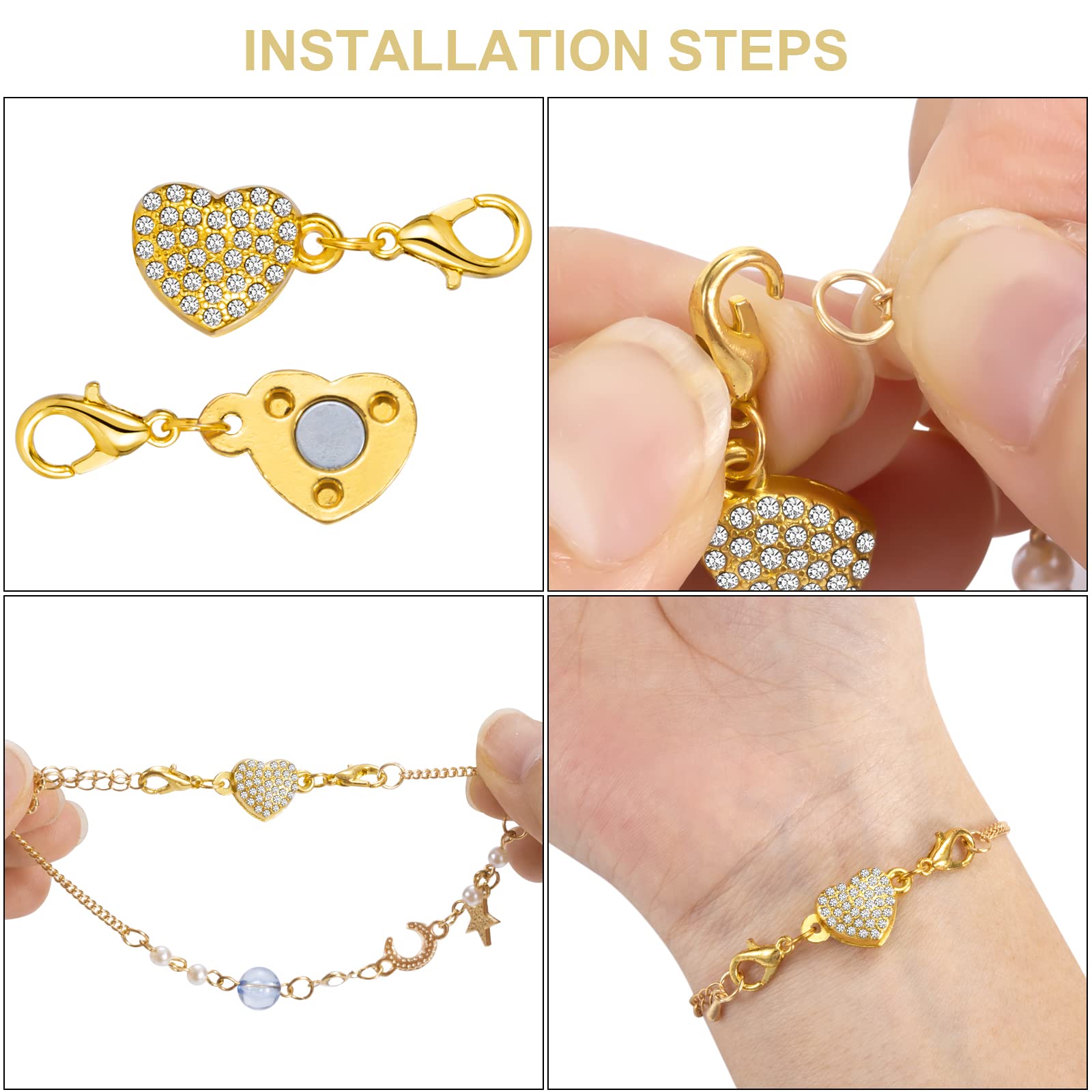 6 Fermagli Magnetici A Cuore Con Strass - Per Collane E Bracciali Fai Da Te, Argento E Oro - Foto 12