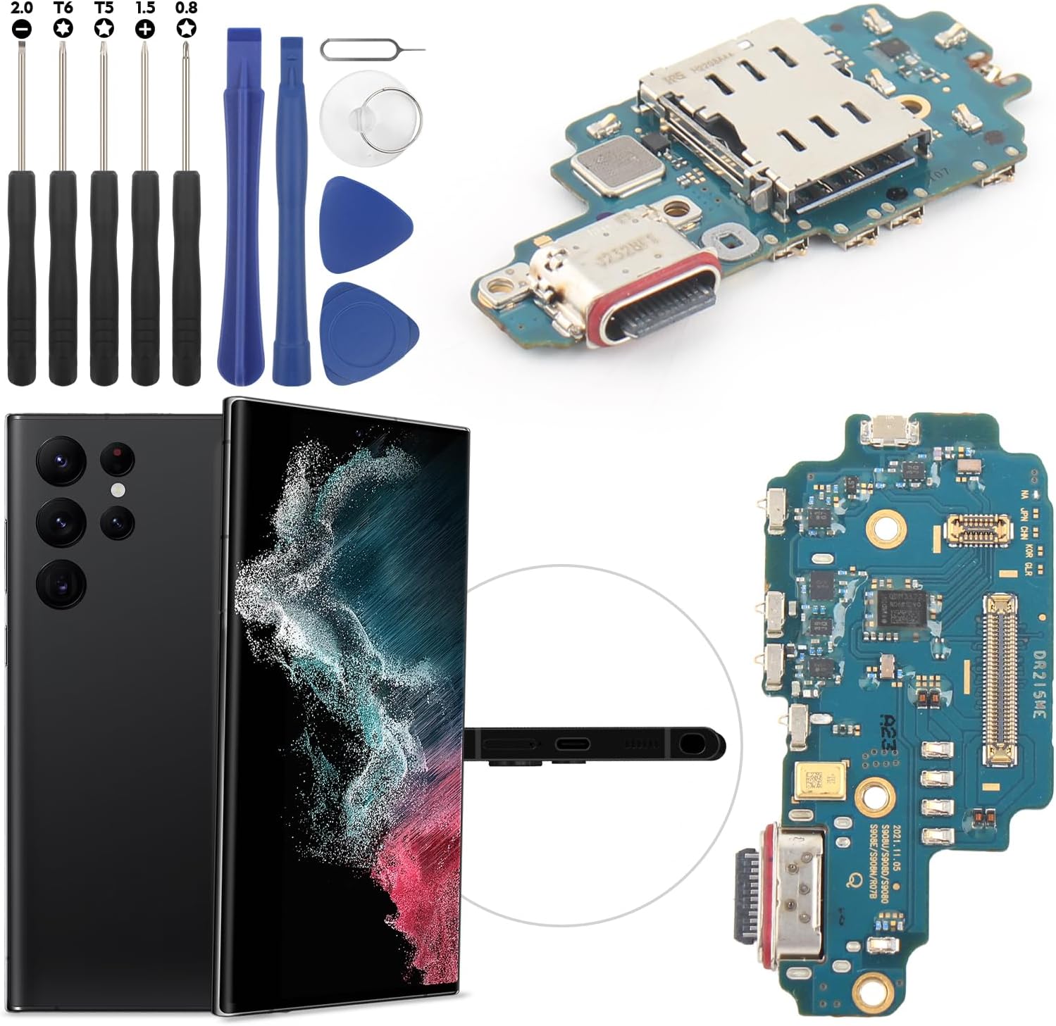 Dock Connector for Samsung Galaxy S22 Ultra Charging Port Flex Cable Replacement for Galaxy SM-S908U SM-S908U1 USB Charger Dock Board Connector with Tools (Black)