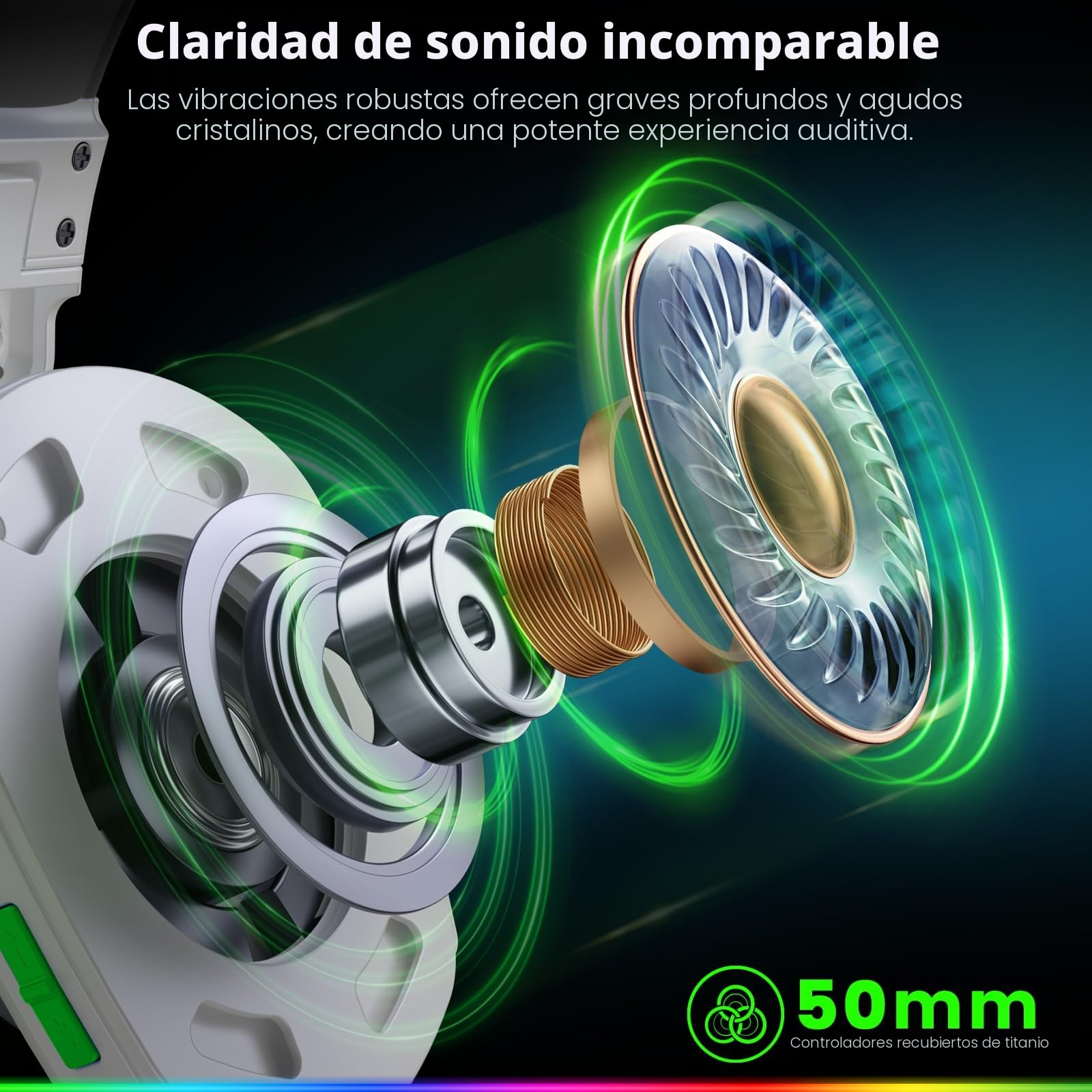 WESEARY WG1 Cascos Gaming Inalambricos, Auriculares Gaming Inalambricos para PS5, PS4, PC, Switch, Sonido Estéreo Auriculares Gaming con Microfono, Cascos con Luz LED, Duración 50Hr+