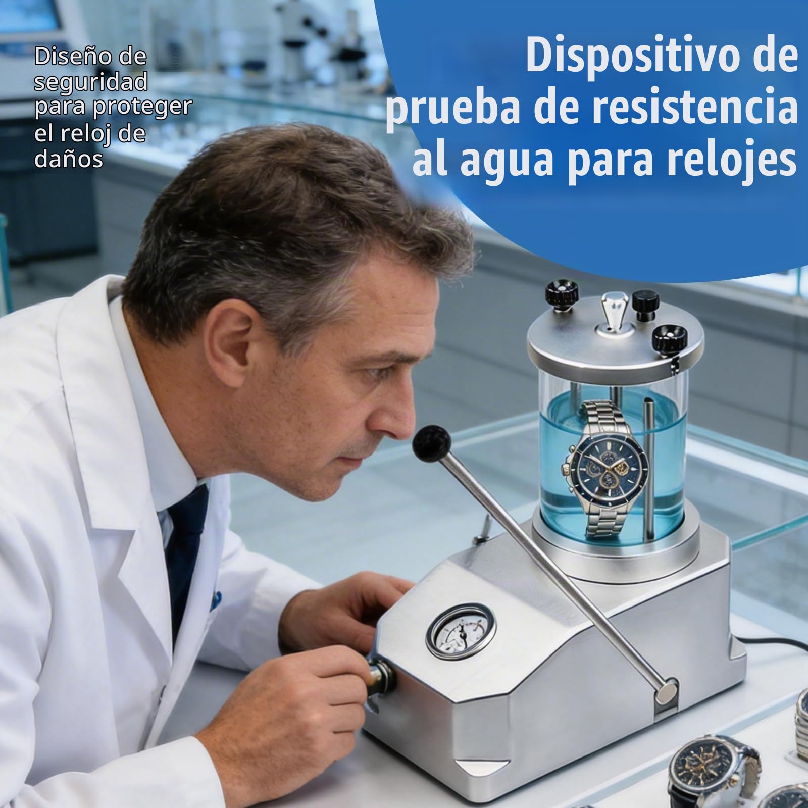 Probador De Resistencia Al Agua Para Relojes, Comprobador De PresióN SubacuáTico Para 2 Relojes Para Relojeros Y Reparadores Rango De Prueba PresióN Aire 0,3 A 0,6 Mpa Caja De Reloj Transparente